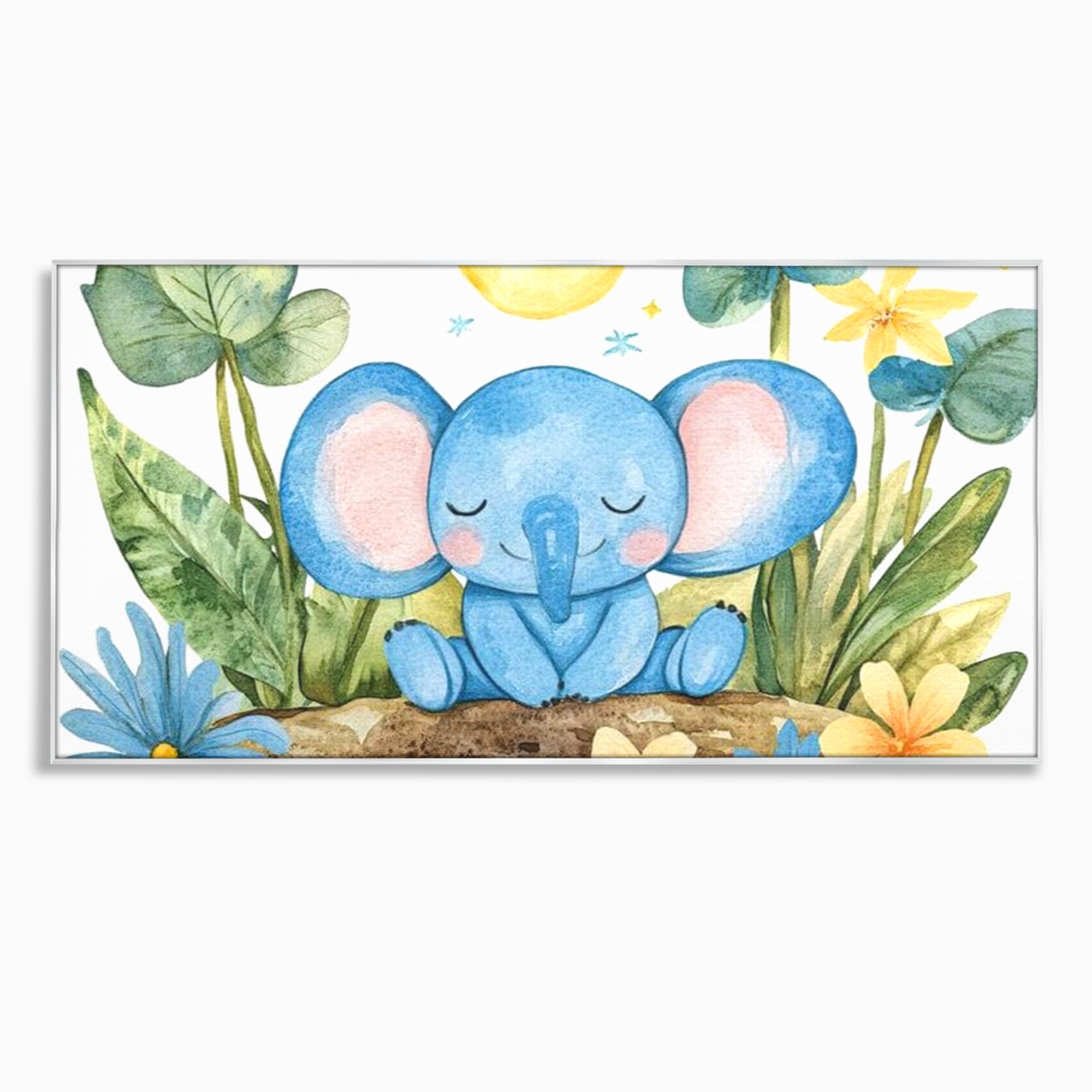 Tablou Canvas Premium, LuxCanva® K1024, Elefantelul Adormit, Somn, Vis, Pui, Gradina, Fermecata, Liniste, Soare, Bebelus, Cresa, Gradinita, Albastru, Safari, Jungla, Camera Copii