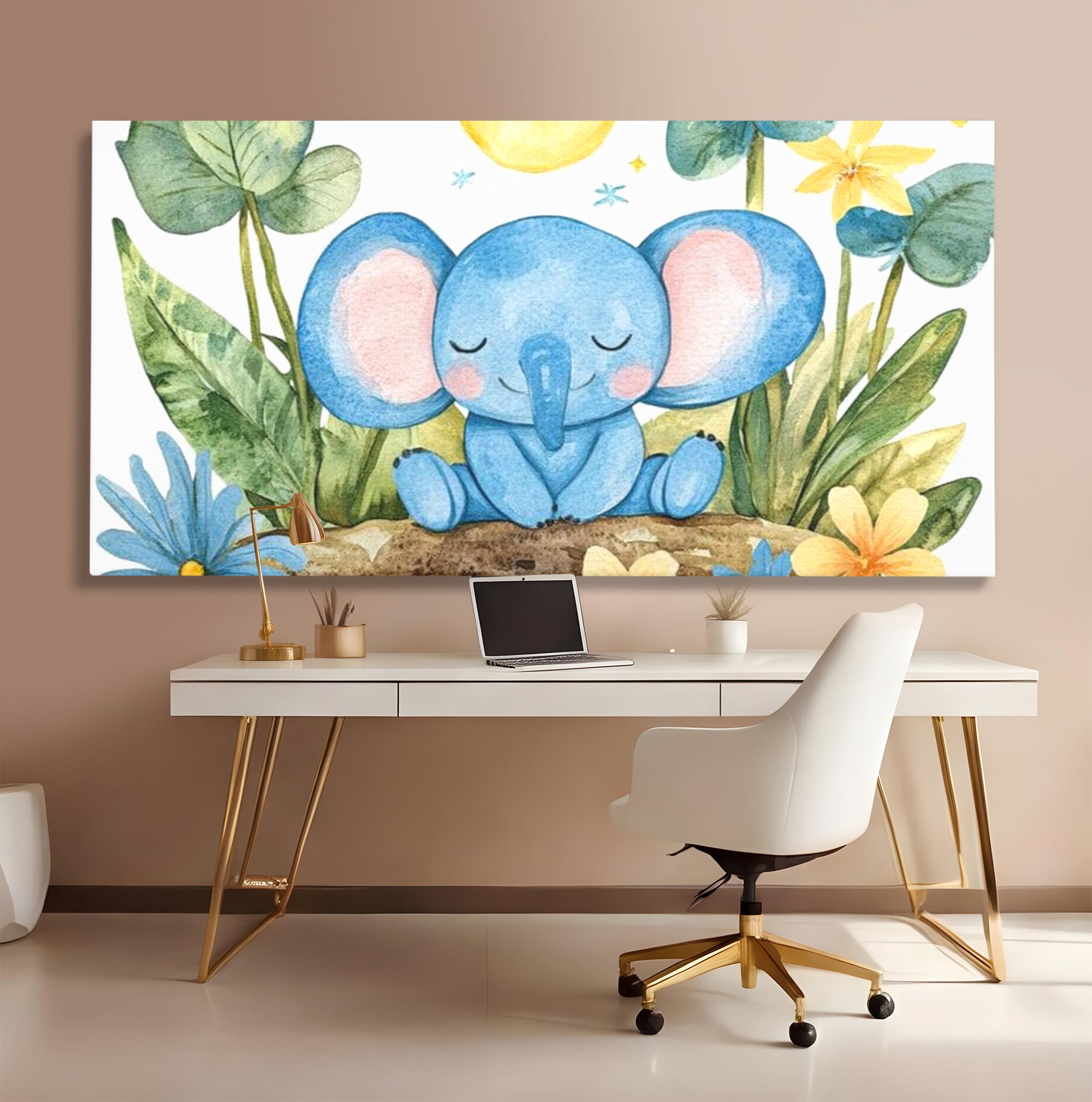 Tablou Canvas Premium, LuxCanva® K1024, Elefantelul Adormit, Somn, Vis, Pui, Gradina, Fermecata, Liniste, Soare, Bebelus, Cresa, Gradinita, Albastru, Safari, Jungla, Camera Copii