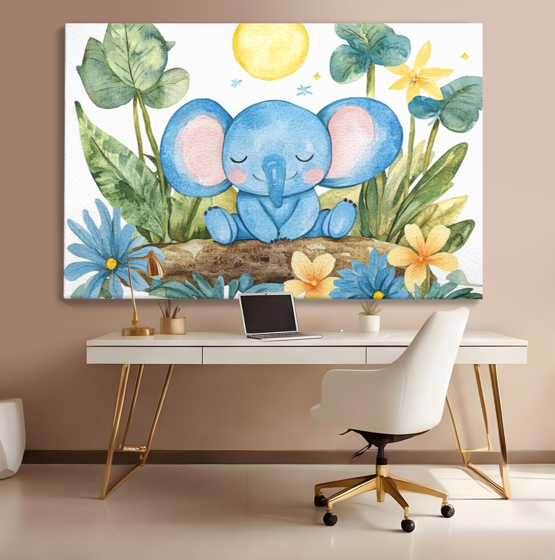 Tablou Canvas Premium, LuxCanva® K1024, Elefantelul Adormit, Somn, Vis, Pui, Gradina, Fermecata, Liniste, Soare, Bebelus, Cresa, Gradinita, Albastru, Safari, Jungla, Camera Copii