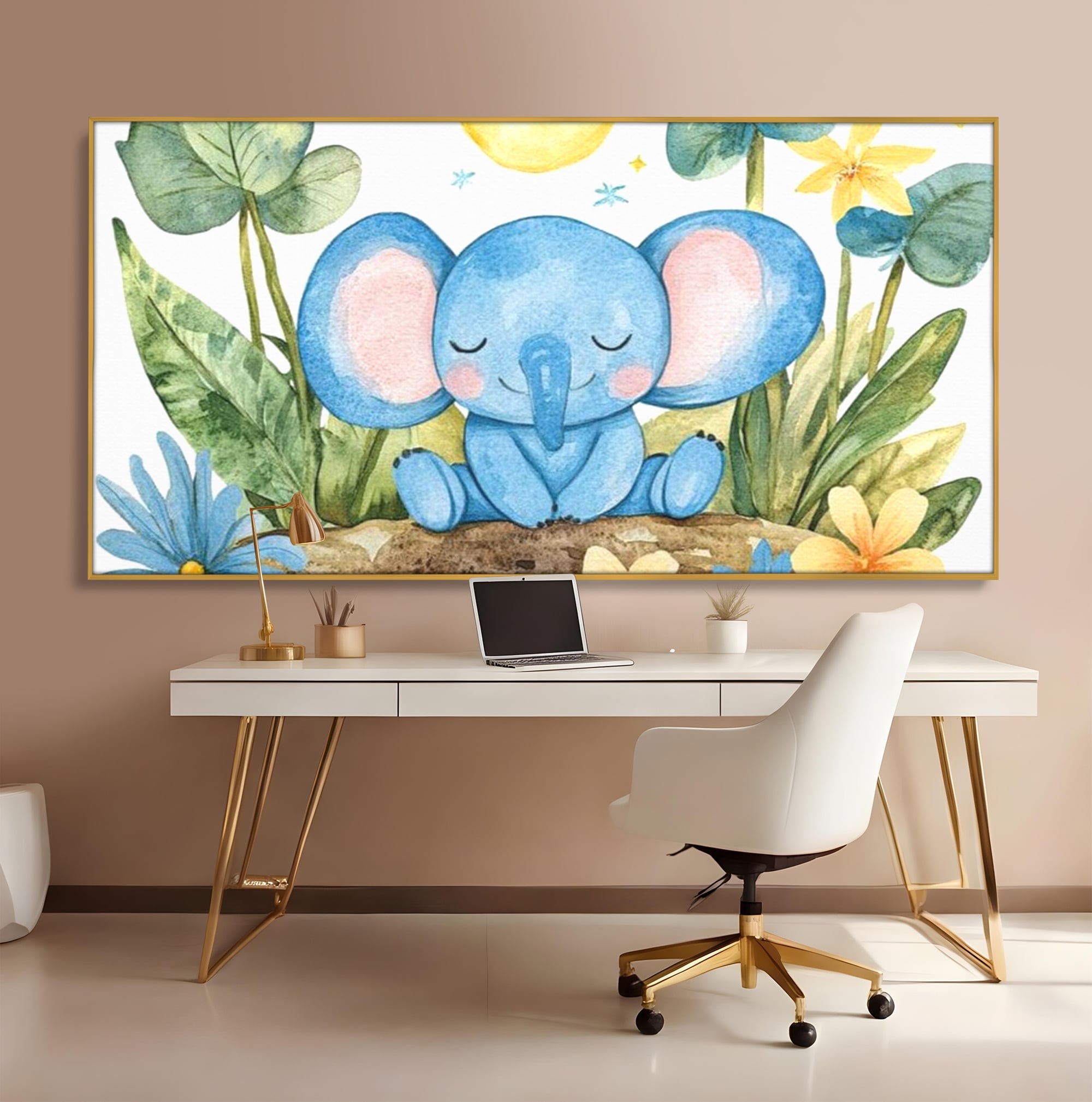 Tablou Canvas Premium, LuxCanva® K1024, Elefantelul Adormit, Somn, Vis, Pui, Gradina, Fermecata, Liniste, Soare, Bebelus, Cresa, Gradinita, Albastru, Safari, Jungla, Camera Copii