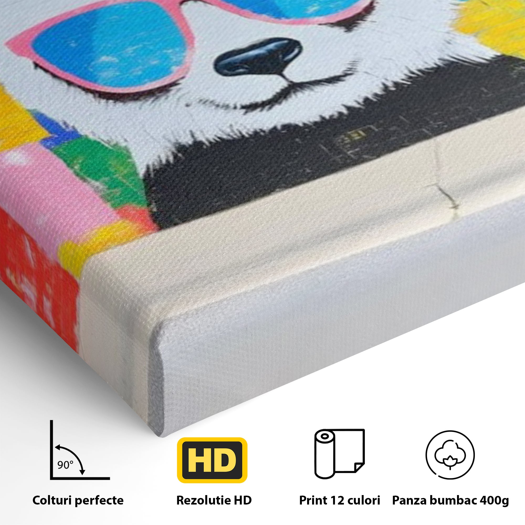 Tablou Canvas Premium, LuxCanva® K1025, Un Panda Cool, Urban, Afis, Colorat, Pop Art, Graffiti, Atitudine, Relaxare, Funcky, Ochelari de Soare, Cool, Artistic, Gradinita, Camera Copii