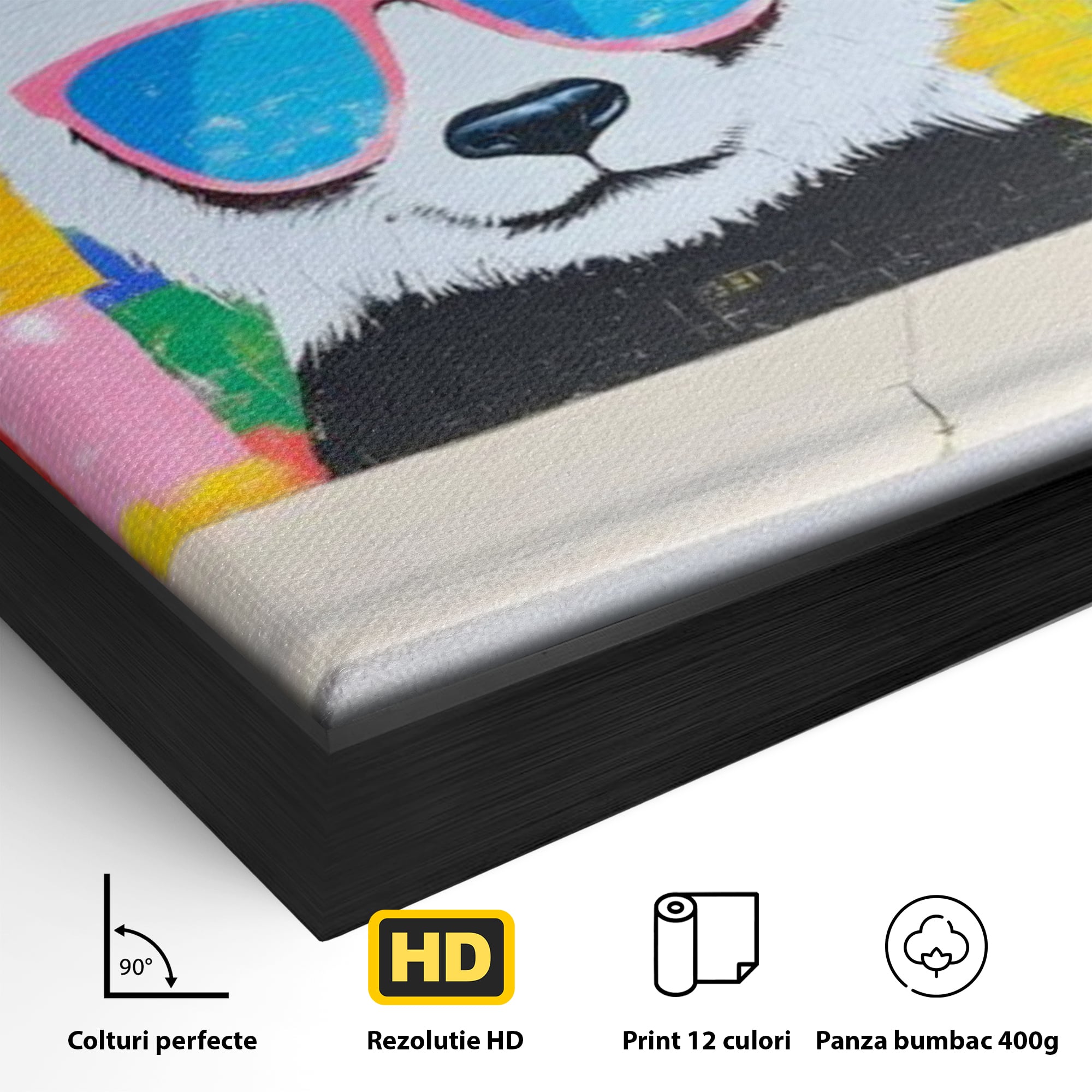Tablou Canvas Premium, LuxCanva® K1025, Un Panda Cool, Urban, Afis, Colorat, Pop Art, Graffiti, Atitudine, Relaxare, Funcky, Ochelari de Soare, Cool, Artistic, Gradinita, Camera Copii