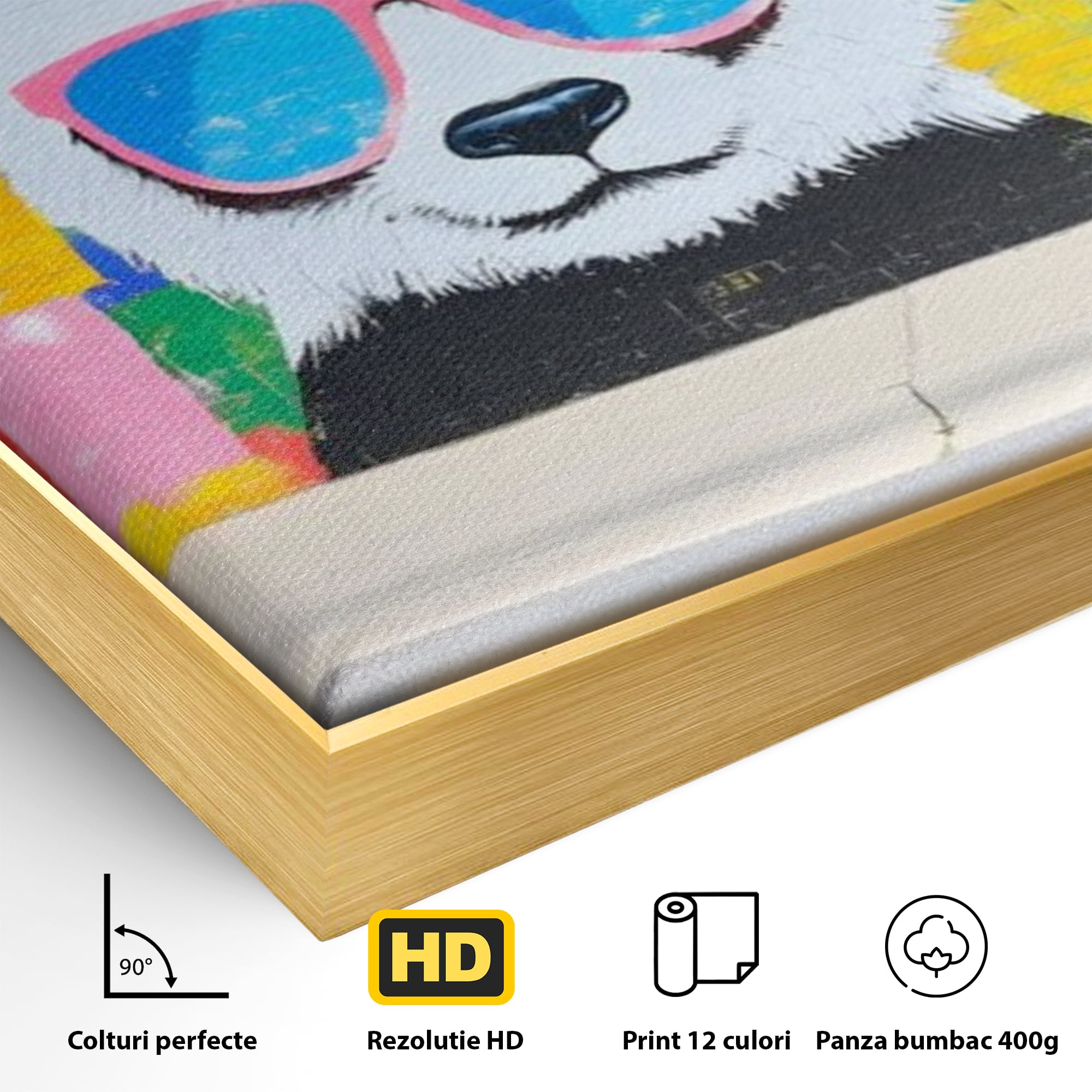 Tablou Canvas Premium, LuxCanva® K1025, Un Panda Cool, Urban, Afis, Colorat, Pop Art, Graffiti, Atitudine, Relaxare, Funcky, Ochelari de Soare, Cool, Artistic, Gradinita, Camera Copii