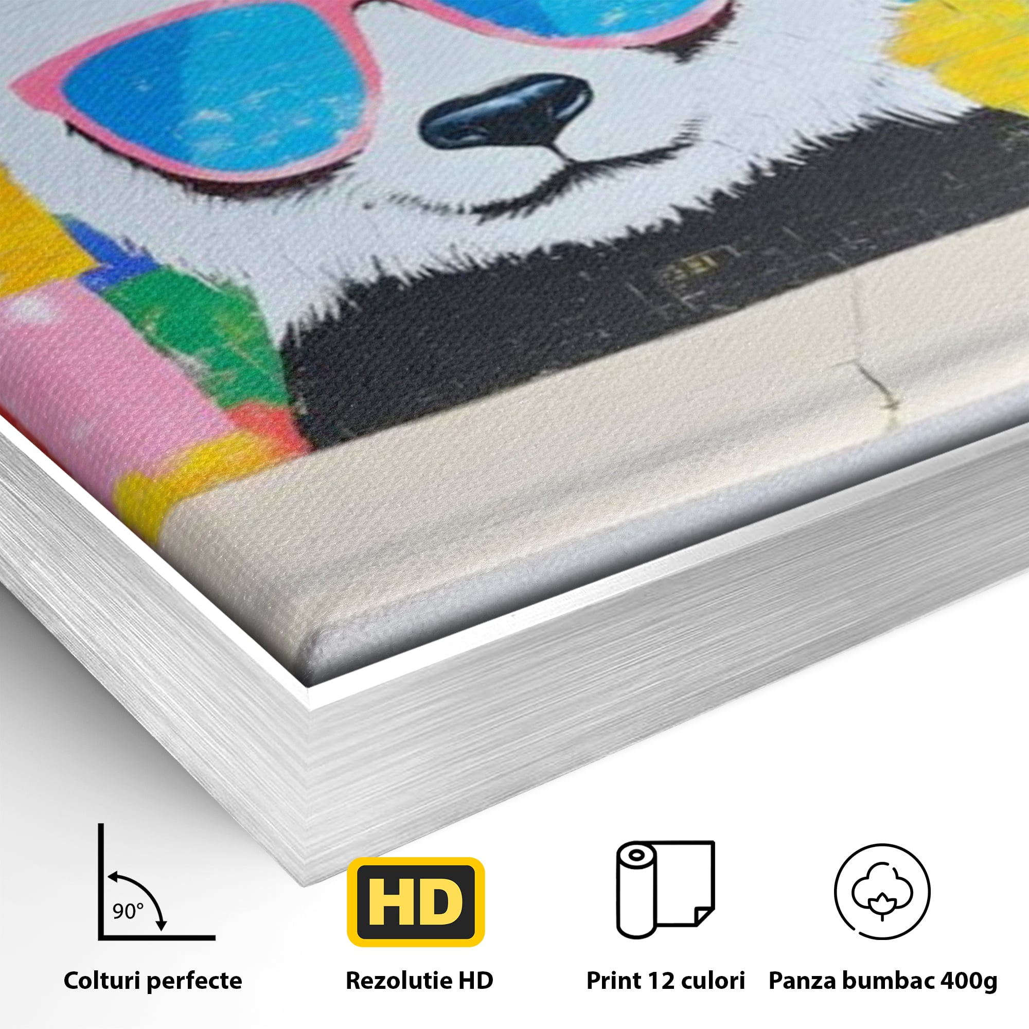 Tablou Canvas Premium, LuxCanva® K1025, Un Panda Cool, Urban, Afis, Colorat, Pop Art, Graffiti, Atitudine, Relaxare, Funcky, Ochelari de Soare, Cool, Artistic, Gradinita, Camera Copii