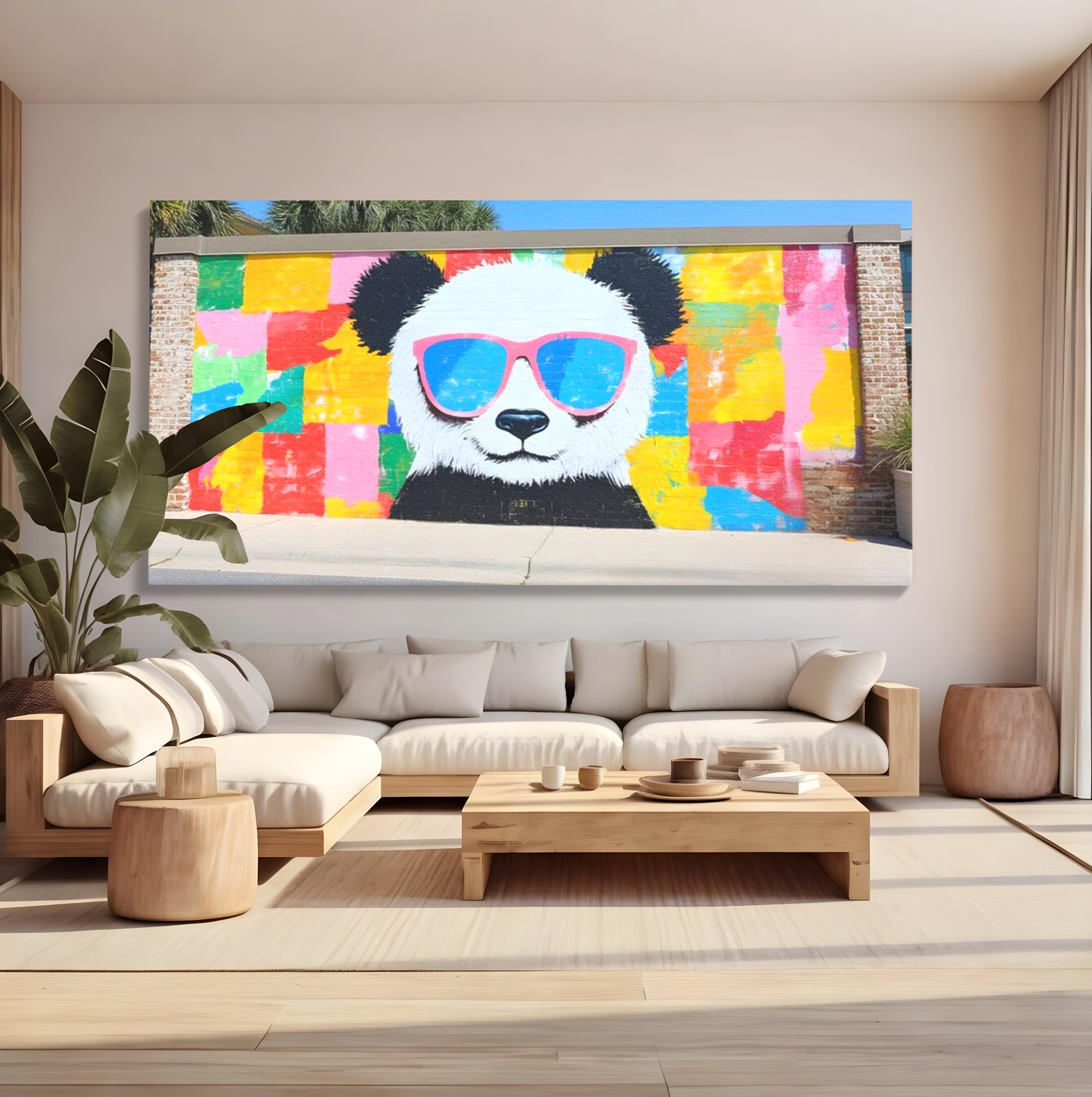 Tablou Canvas Premium, LuxCanva® K1025, Un Panda Cool, Urban, Afis, Colorat, Pop Art, Graffiti, Atitudine, Relaxare, Funcky, Ochelari de Soare, Cool, Artistic, Gradinita, Camera Copii