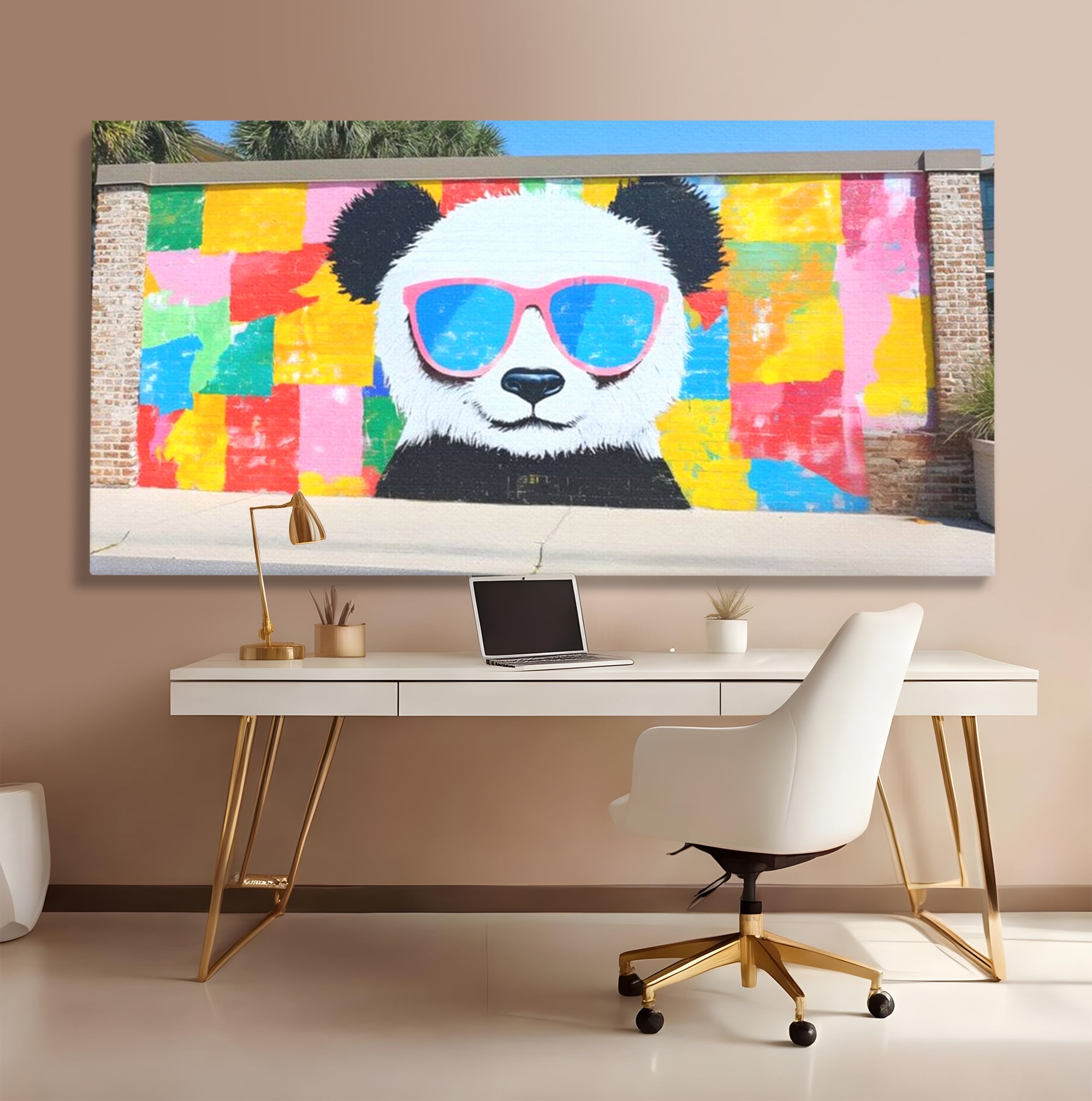 Tablou Canvas Premium, LuxCanva® K1025, Un Panda Cool, Urban, Afis, Colorat, Pop Art, Graffiti, Atitudine, Relaxare, Funcky, Ochelari de Soare, Cool, Artistic, Gradinita, Camera Copii