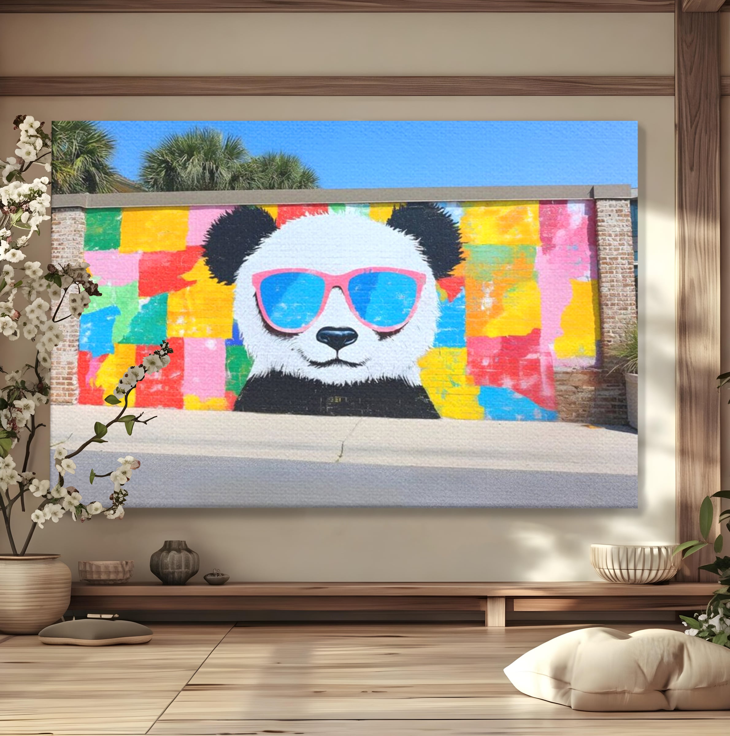 Tablou Canvas Premium, LuxCanva® K1025, Un Panda Cool, Urban, Afis, Colorat, Pop Art, Graffiti, Atitudine, Relaxare, Funcky, Ochelari de Soare, Cool, Artistic, Gradinita, Camera Copii