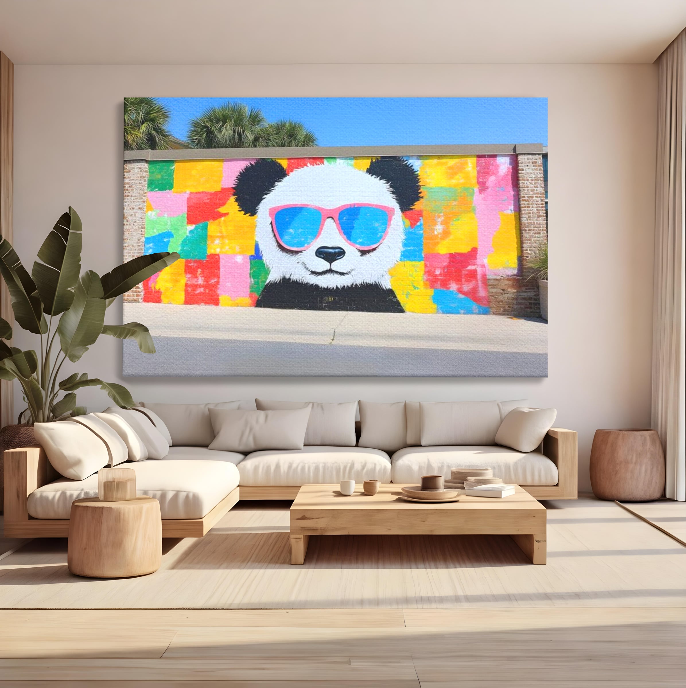 Tablou Canvas Premium, LuxCanva® K1025, Un Panda Cool, Urban, Afis, Colorat, Pop Art, Graffiti, Atitudine, Relaxare, Funcky, Ochelari de Soare, Cool, Artistic, Gradinita, Camera Copii