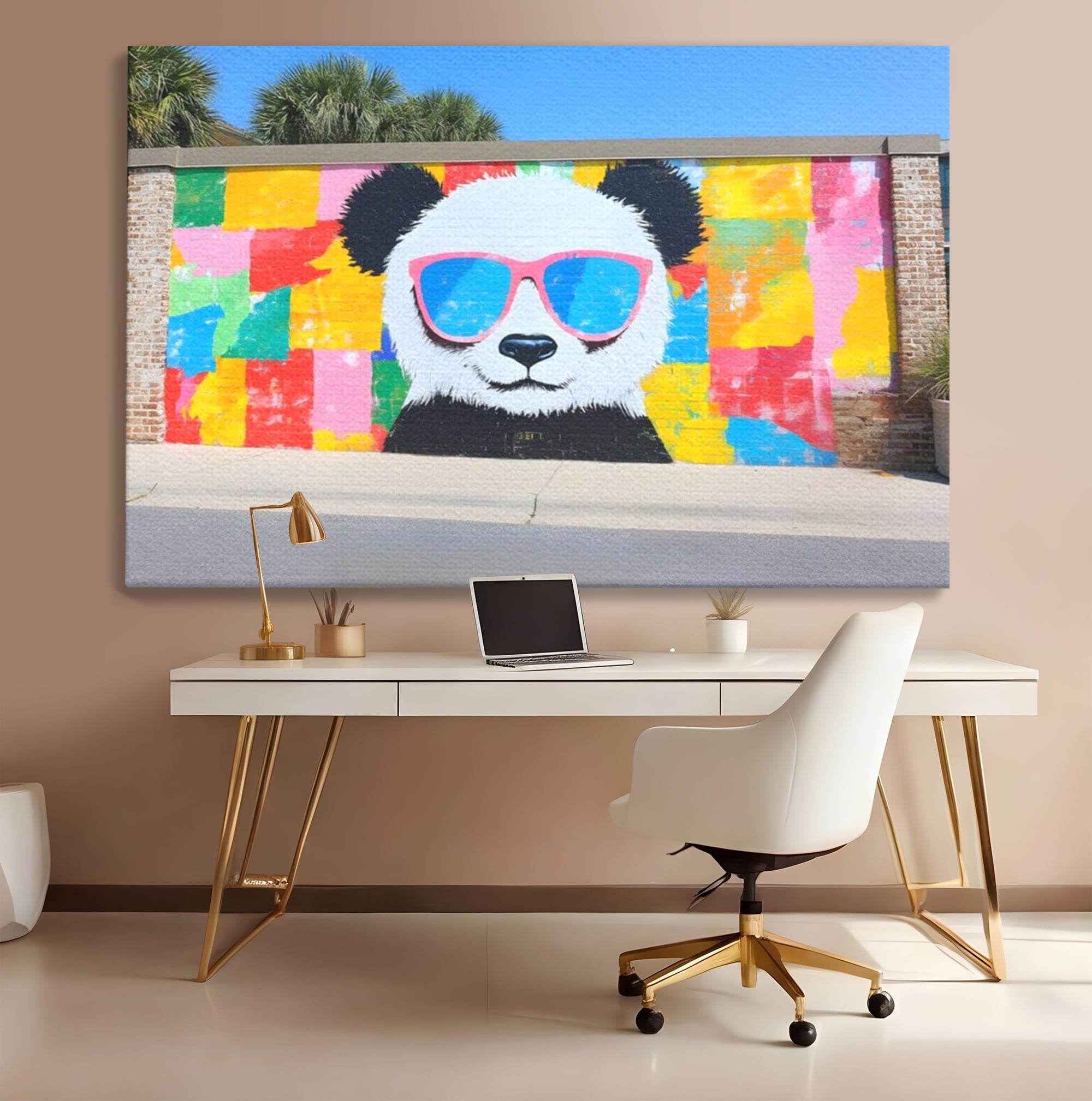 Tablou Canvas Premium, LuxCanva® K1025, Un Panda Cool, Urban, Afis, Colorat, Pop Art, Graffiti, Atitudine, Relaxare, Funcky, Ochelari de Soare, Cool, Artistic, Gradinita, Camera Copii