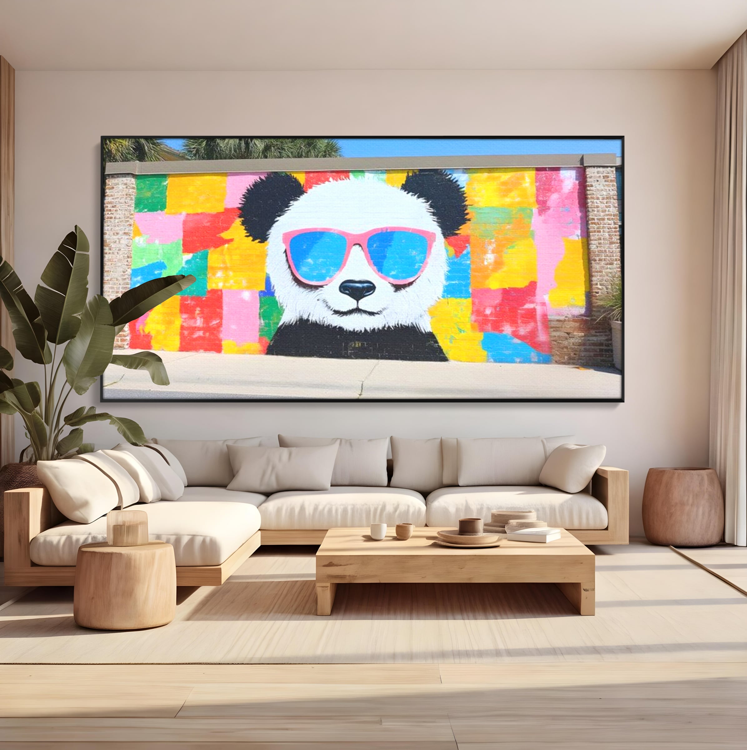 Tablou Canvas Premium, LuxCanva® K1025, Un Panda Cool, Urban, Afis, Colorat, Pop Art, Graffiti, Atitudine, Relaxare, Funcky, Ochelari de Soare, Cool, Artistic, Gradinita, Camera Copii