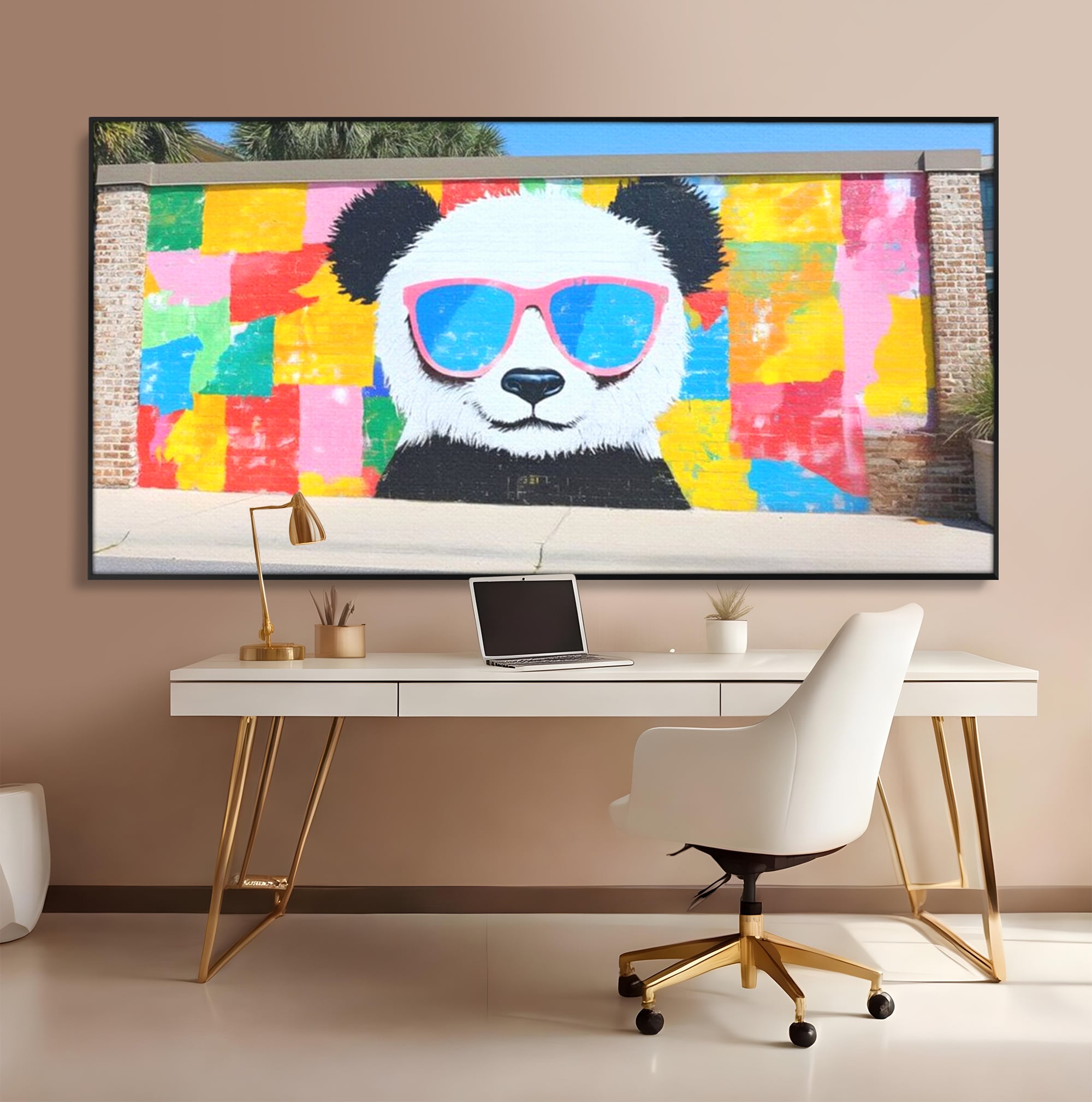 Tablou Canvas Premium, LuxCanva® K1025, Un Panda Cool, Urban, Afis, Colorat, Pop Art, Graffiti, Atitudine, Relaxare, Funcky, Ochelari de Soare, Cool, Artistic, Gradinita, Camera Copii