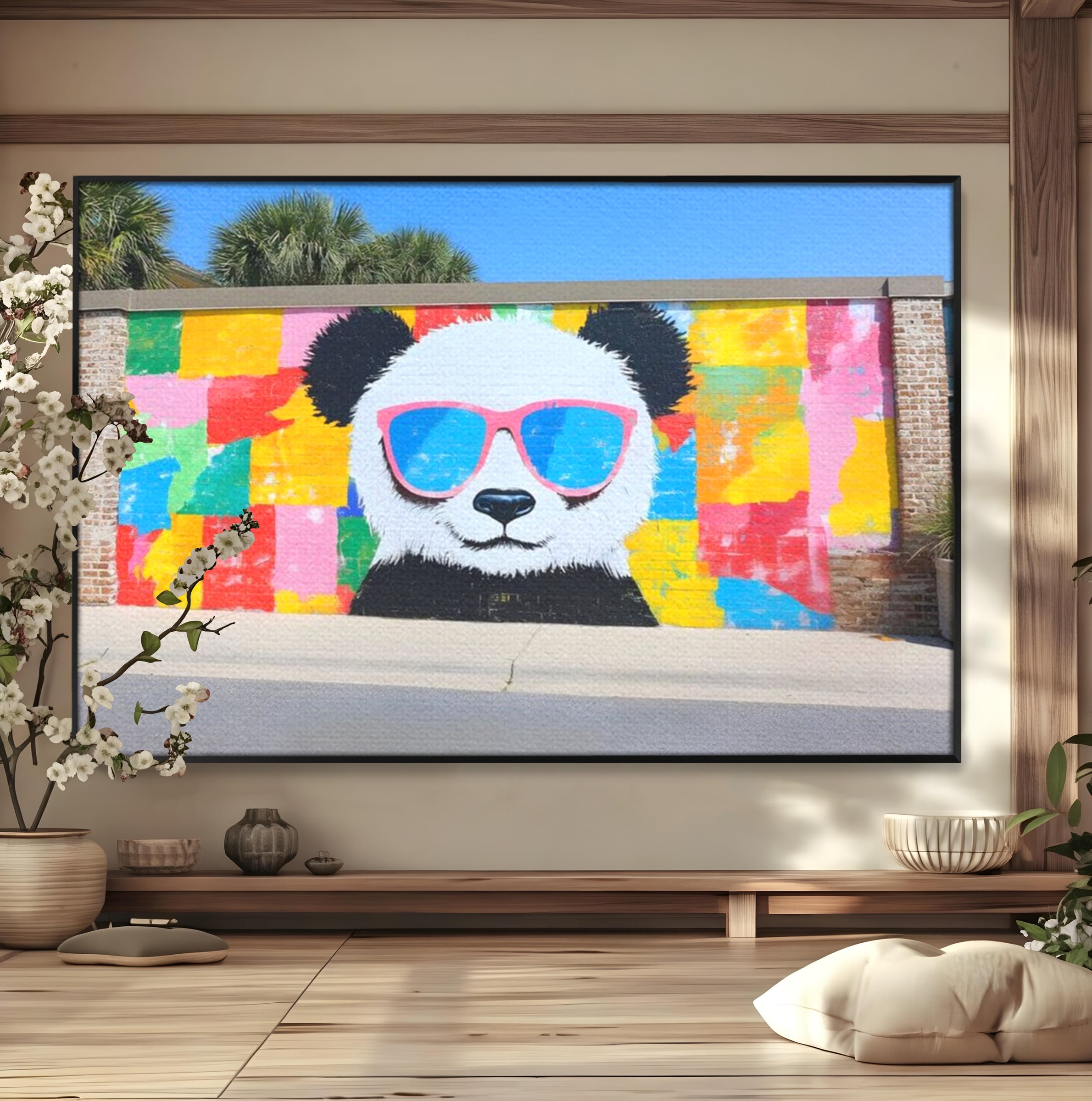 Tablou Canvas Premium, LuxCanva® K1025, Un Panda Cool, Urban, Afis, Colorat, Pop Art, Graffiti, Atitudine, Relaxare, Funcky, Ochelari de Soare, Cool, Artistic, Gradinita, Camera Copii