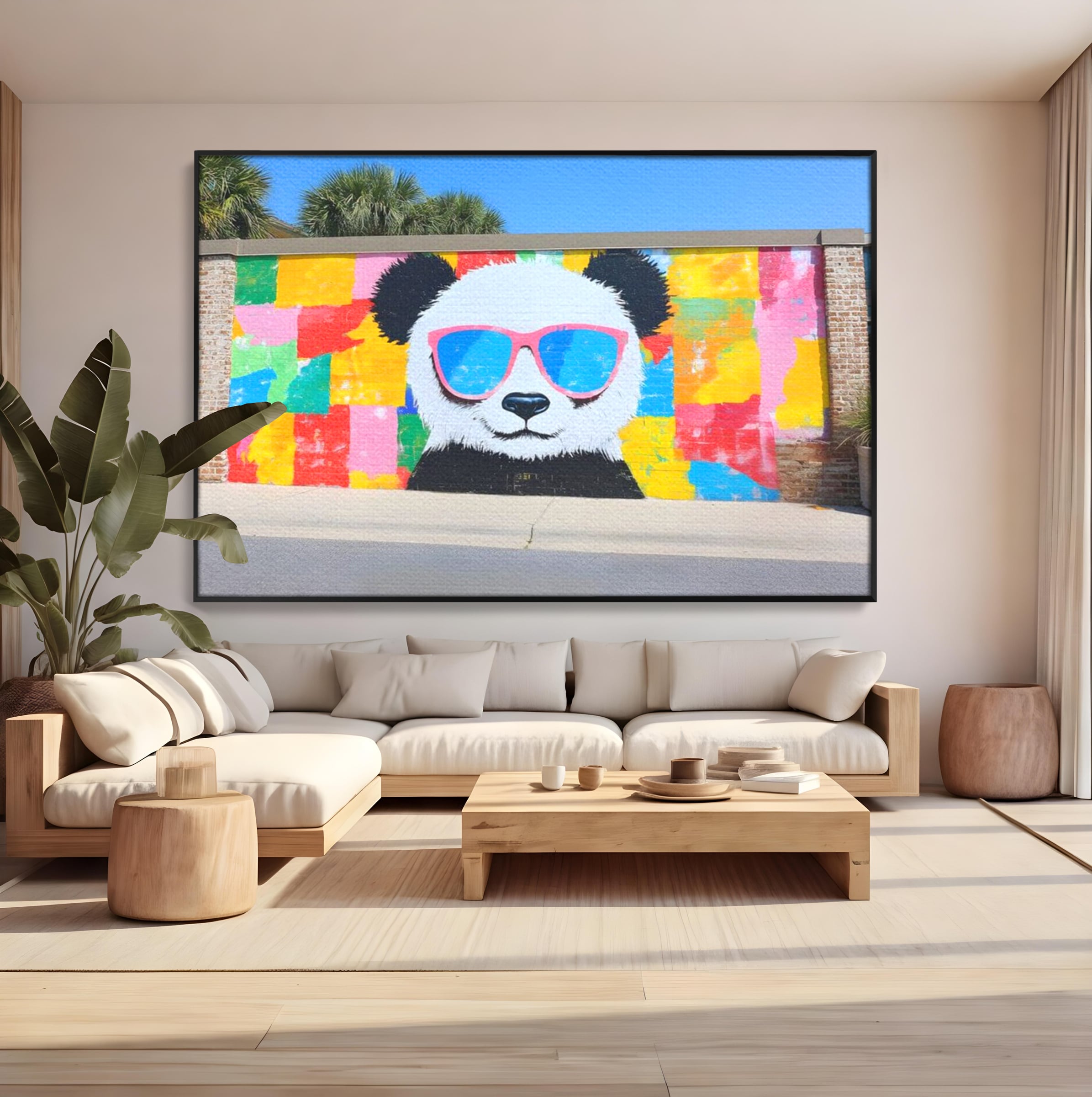 Tablou Canvas Premium, LuxCanva® K1025, Un Panda Cool, Urban, Afis, Colorat, Pop Art, Graffiti, Atitudine, Relaxare, Funcky, Ochelari de Soare, Cool, Artistic, Gradinita, Camera Copii