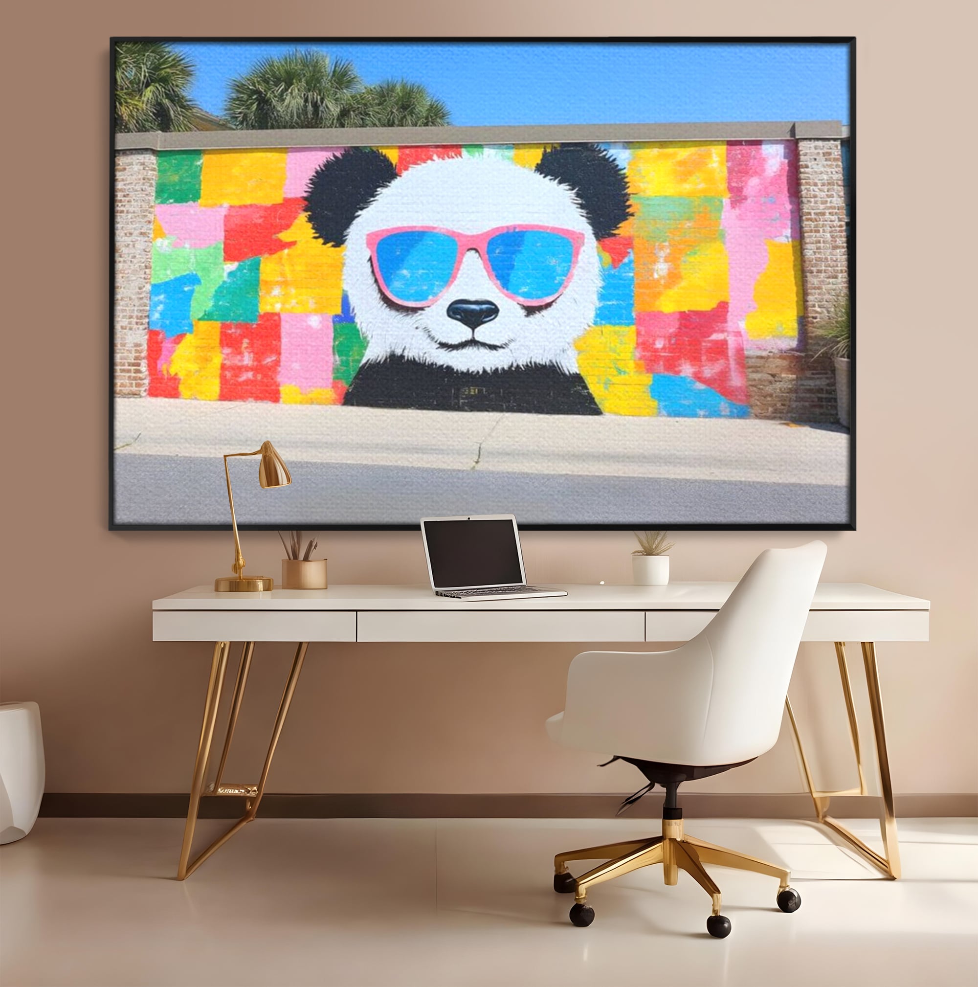 Tablou Canvas Premium, LuxCanva® K1025, Un Panda Cool, Urban, Afis, Colorat, Pop Art, Graffiti, Atitudine, Relaxare, Funcky, Ochelari de Soare, Cool, Artistic, Gradinita, Camera Copii