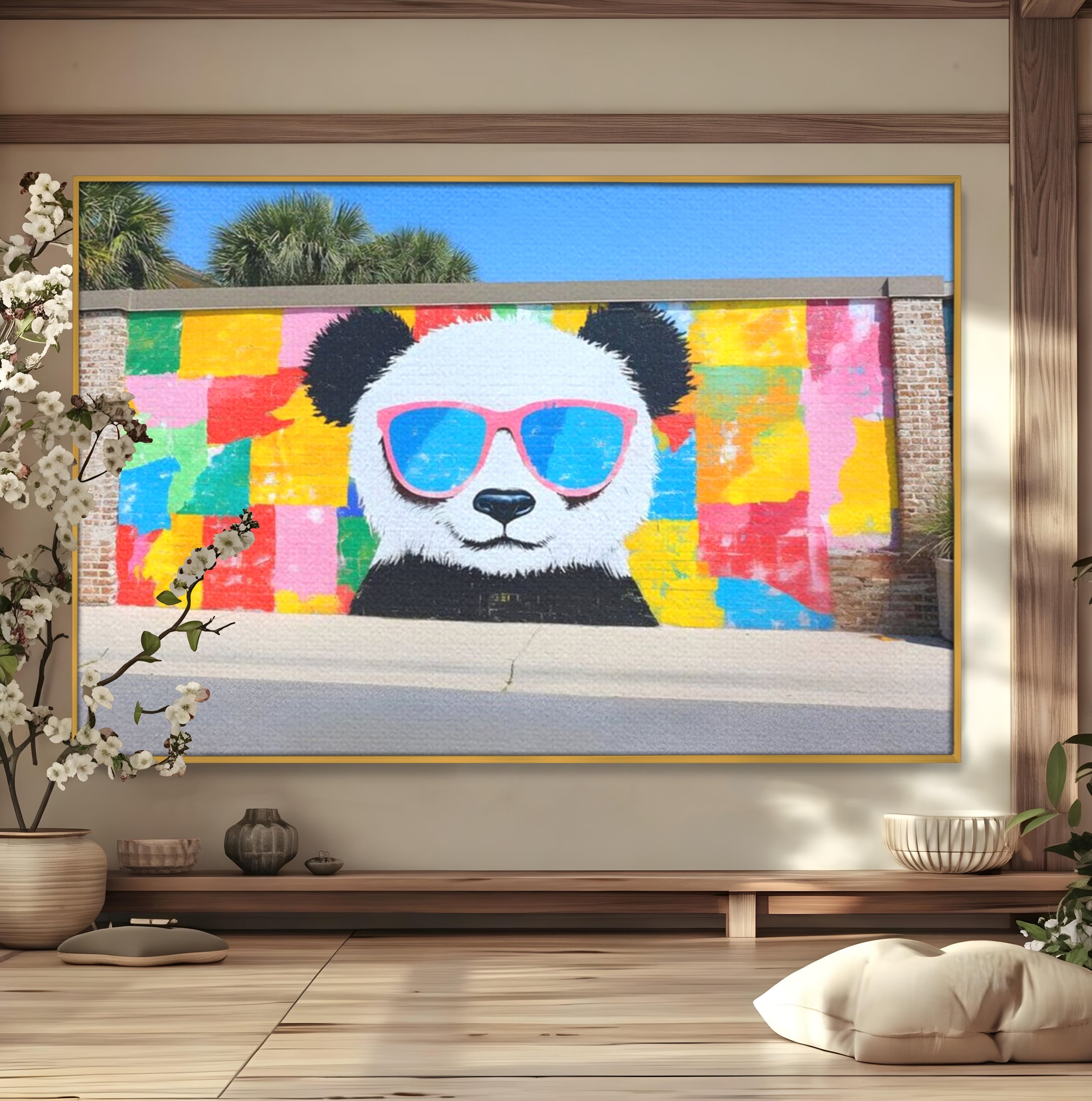 Tablou Canvas Premium, LuxCanva® K1025, Un Panda Cool, Urban, Afis, Colorat, Pop Art, Graffiti, Atitudine, Relaxare, Funcky, Ochelari de Soare, Cool, Artistic, Gradinita, Camera Copii