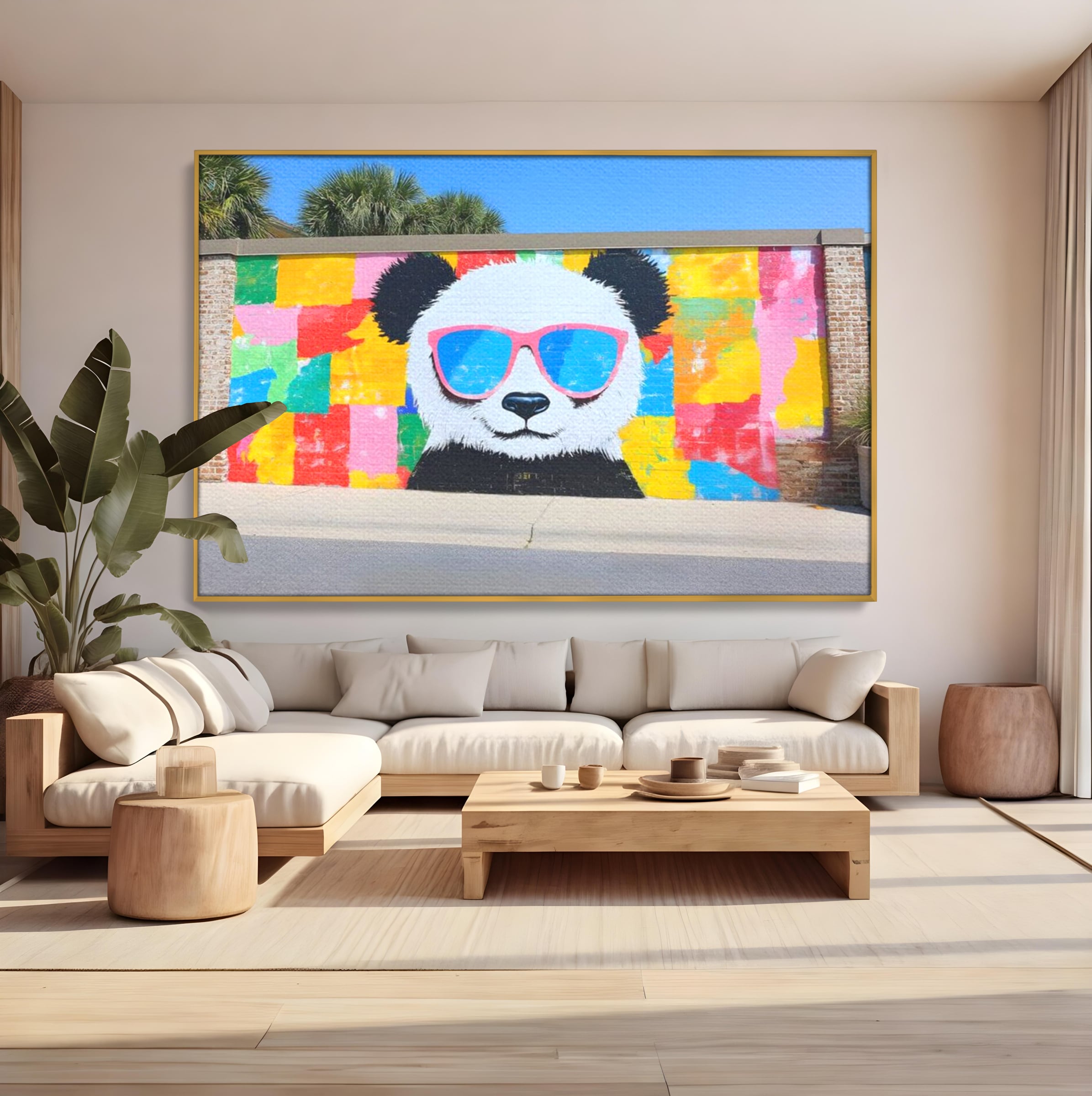 Tablou Canvas Premium, LuxCanva® K1025, Un Panda Cool, Urban, Afis, Colorat, Pop Art, Graffiti, Atitudine, Relaxare, Funcky, Ochelari de Soare, Cool, Artistic, Gradinita, Camera Copii
