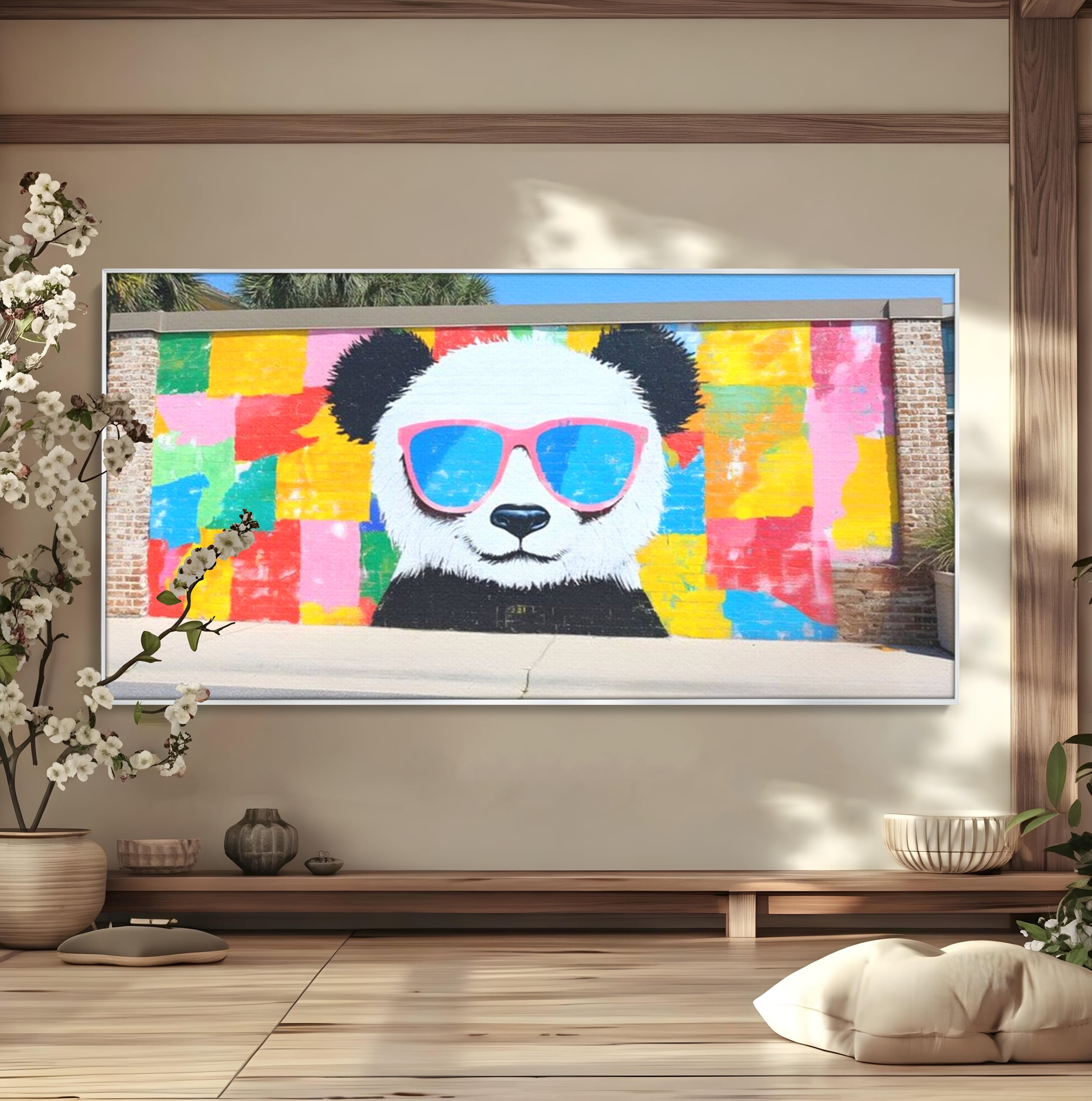 Tablou Canvas Premium, LuxCanva® K1025, Un Panda Cool, Urban, Afis, Colorat, Pop Art, Graffiti, Atitudine, Relaxare, Funcky, Ochelari de Soare, Cool, Artistic, Gradinita, Camera Copii