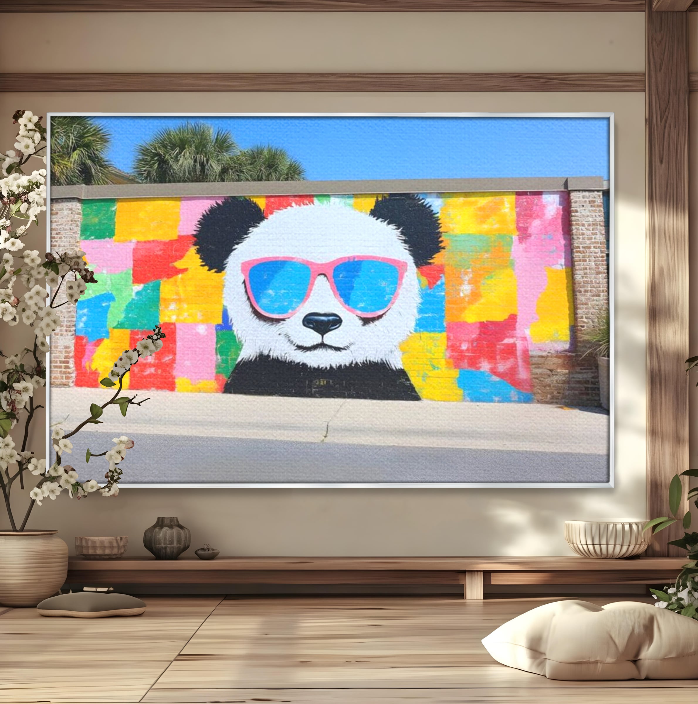 Tablou Canvas Premium, LuxCanva® K1025, Un Panda Cool, Urban, Afis, Colorat, Pop Art, Graffiti, Atitudine, Relaxare, Funcky, Ochelari de Soare, Cool, Artistic, Gradinita, Camera Copii