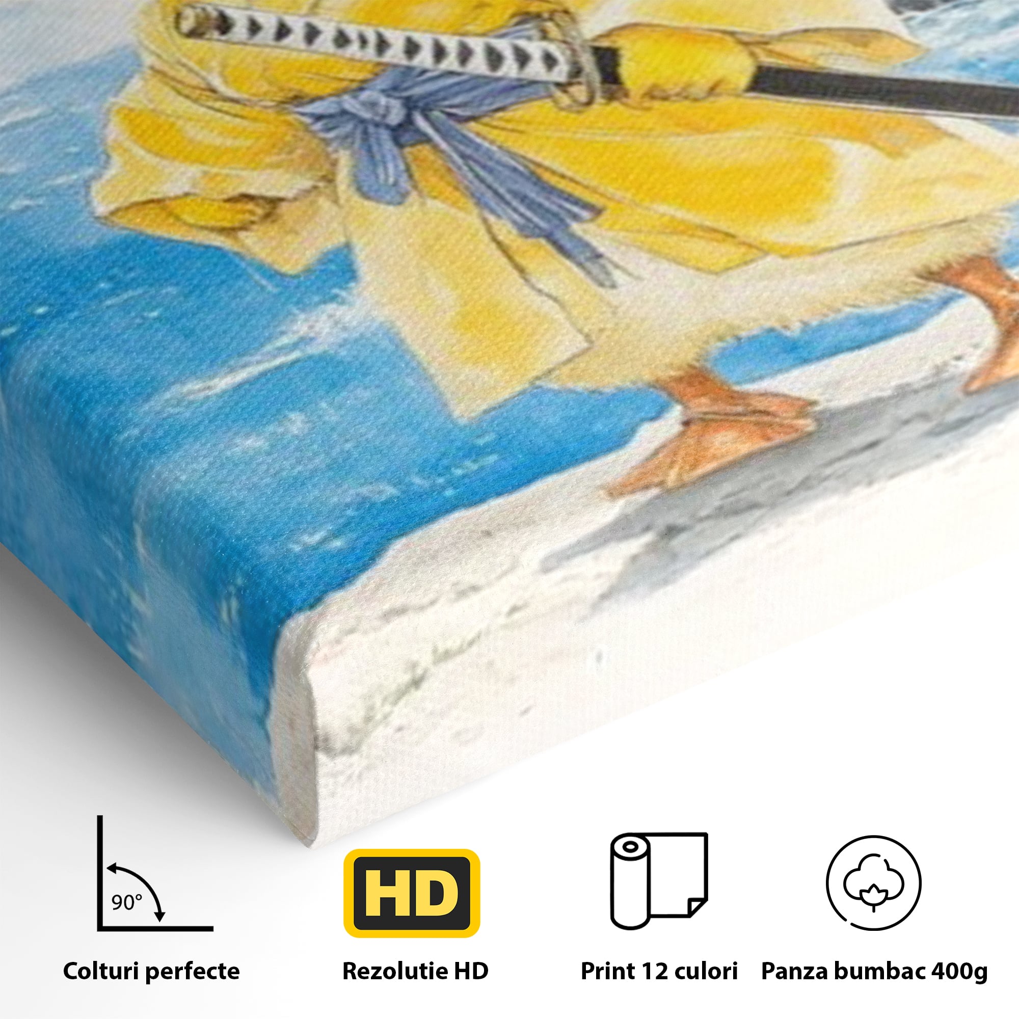 Tablou Canvas Premium, LuxCanva® K1026, Ratoiul Samurai, Amuzant, Galben, Copii, Umor, Sabie, Animatie, Mare, Stanci, Japonez, Caricatural, Gradinita, Loc de Joaca, Camera Copii