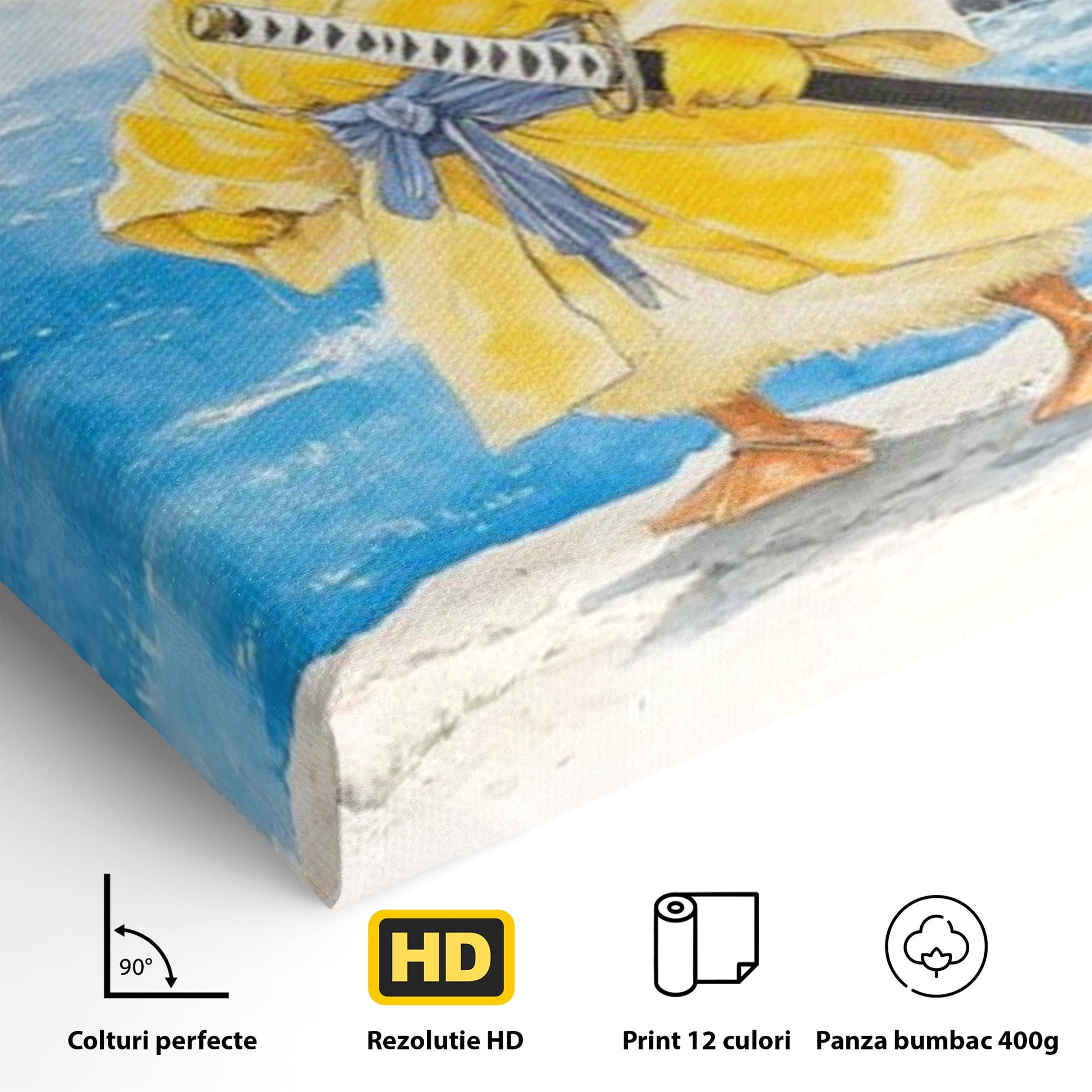 Tablou Canvas Premium, LuxCanva® K1026, Ratoiul Samurai, Amuzant, Galben, Copii, Umor, Sabie, Animatie, Mare, Stanci, Japonez, Caricatural, Gradinita, Loc de Joaca, Camera Copii