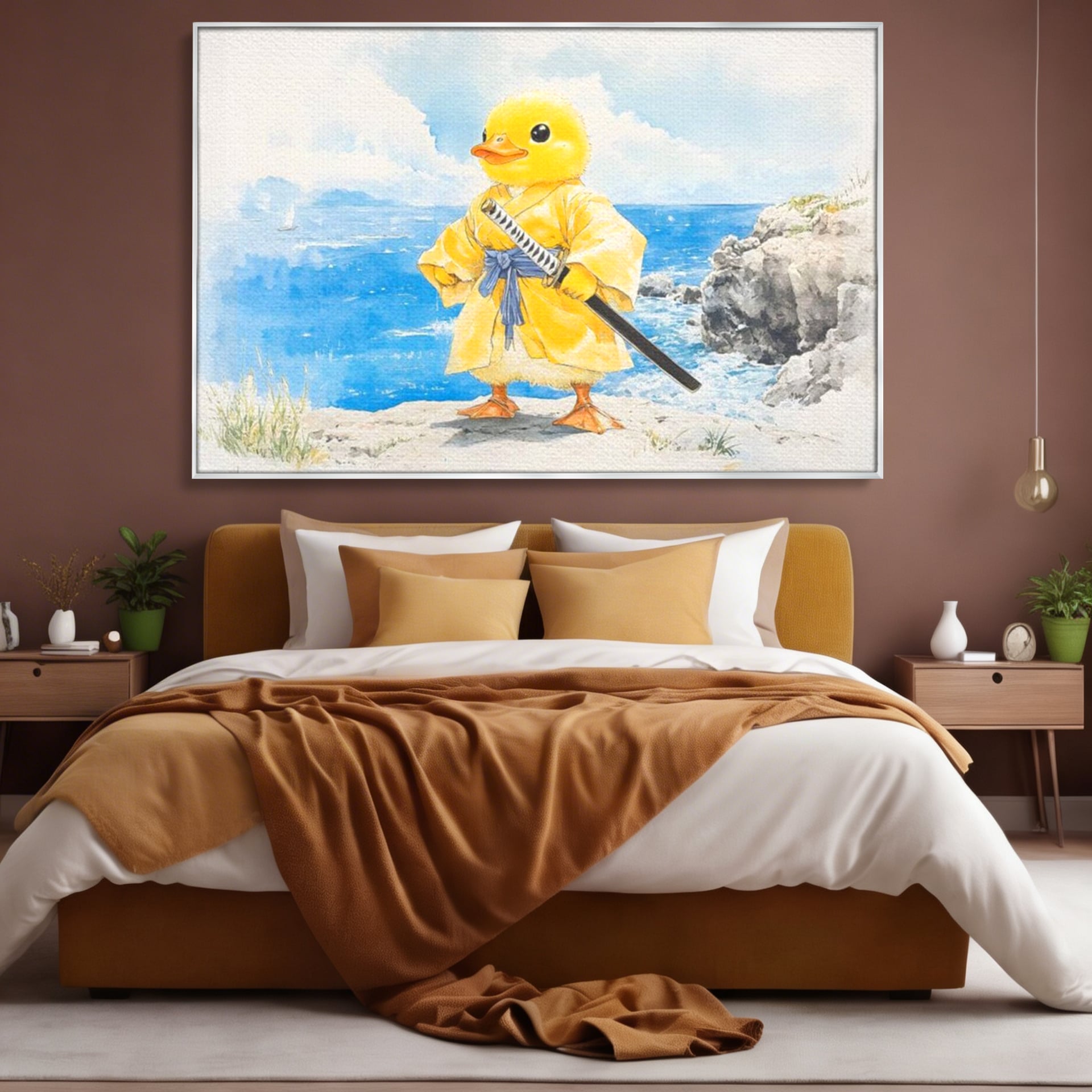 Tablou Canvas Premium, LuxCanva® K1026, Ratoiul Samurai, Amuzant, Galben, Copii, Umor, Sabie, Animatie, Mare, Stanci, Japonez, Caricatural, Gradinita, Loc de Joaca, Camera Copii