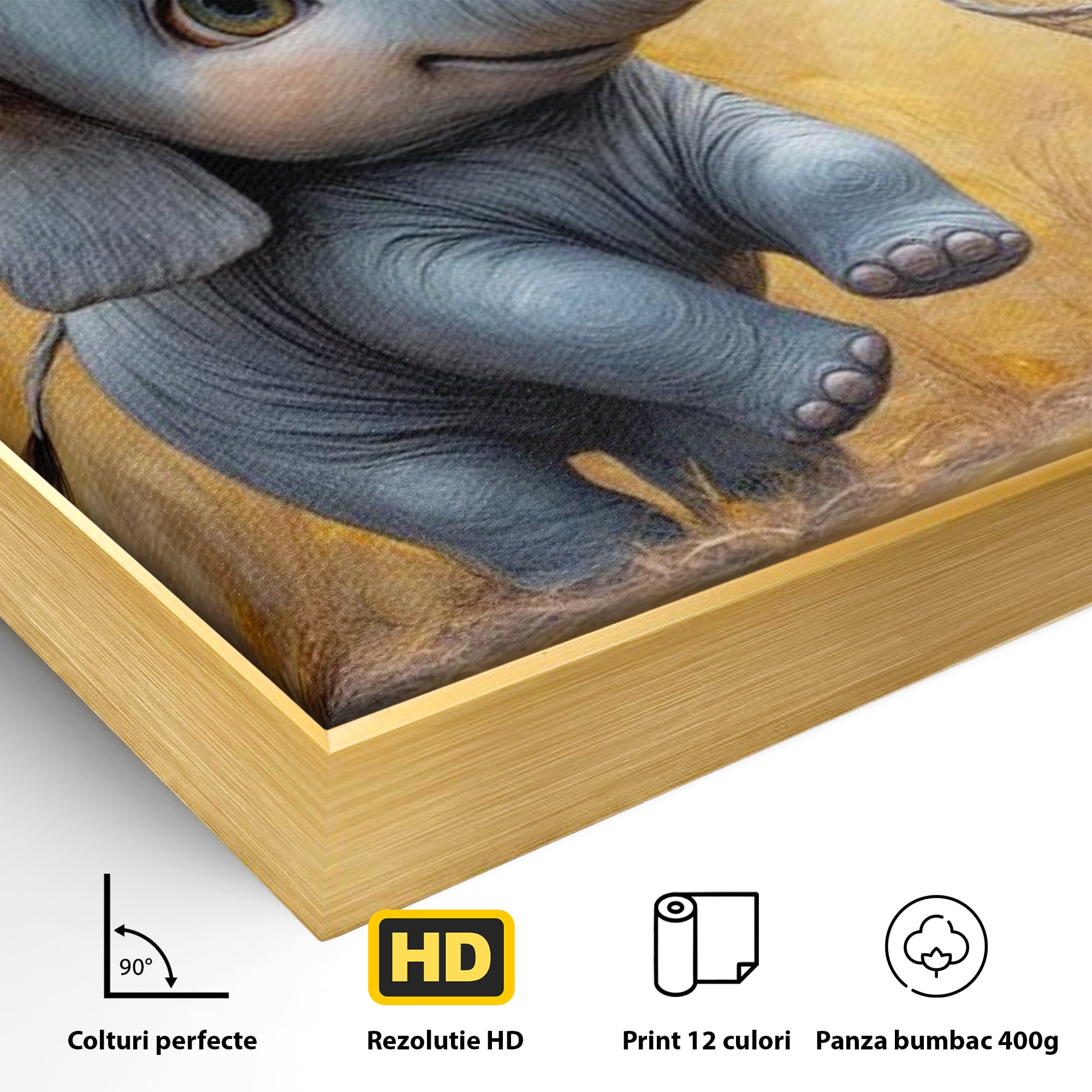 Tablou Canvas Premium, LuxCanva® K1027, Fluturasul si Elefantelul, Zbor, Aventura, Dragalas, Animale, Prietenie, Joaca, Pastel, Gradinita, Cresa, Inocenta, Copilarie, Galben, Camera Copii