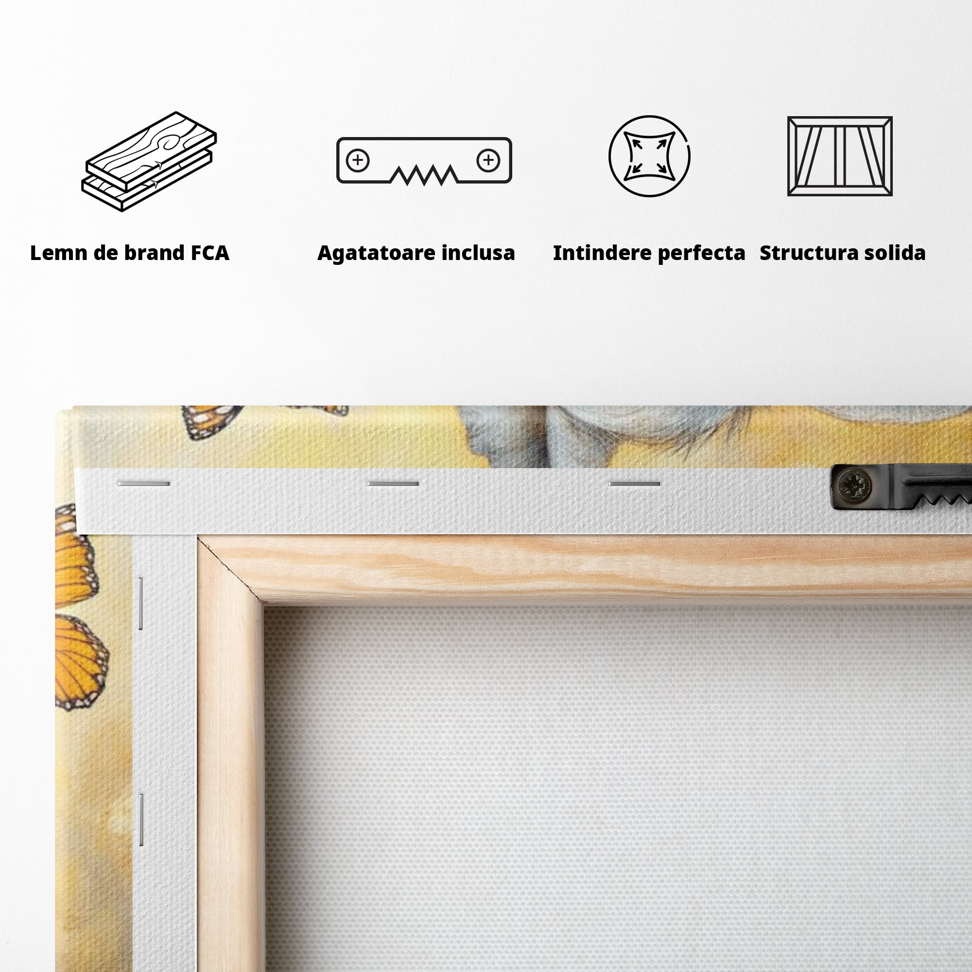 Tablou Canvas Premium, LuxCanva® K1027, Fluturasul si Elefantelul, Zbor, Aventura, Dragalas, Animale, Prietenie, Joaca, Pastel, Gradinita, Cresa, Inocenta, Copilarie, Galben, Camera Copii
