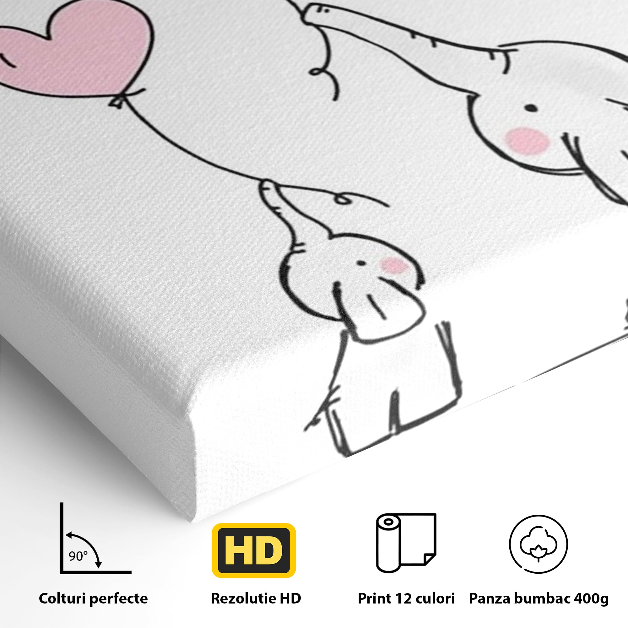 Leinwand Wandkunst Canvas Premium, LuxCanva® K1030, Ballons der Zuneigung, Link, Elefant, Herzen, Liebe, Unschuld, klein, groß, zusammen, Himmel, Wind, Sanftheit, Kindheit, Babyzimmer, Schlafzimmer