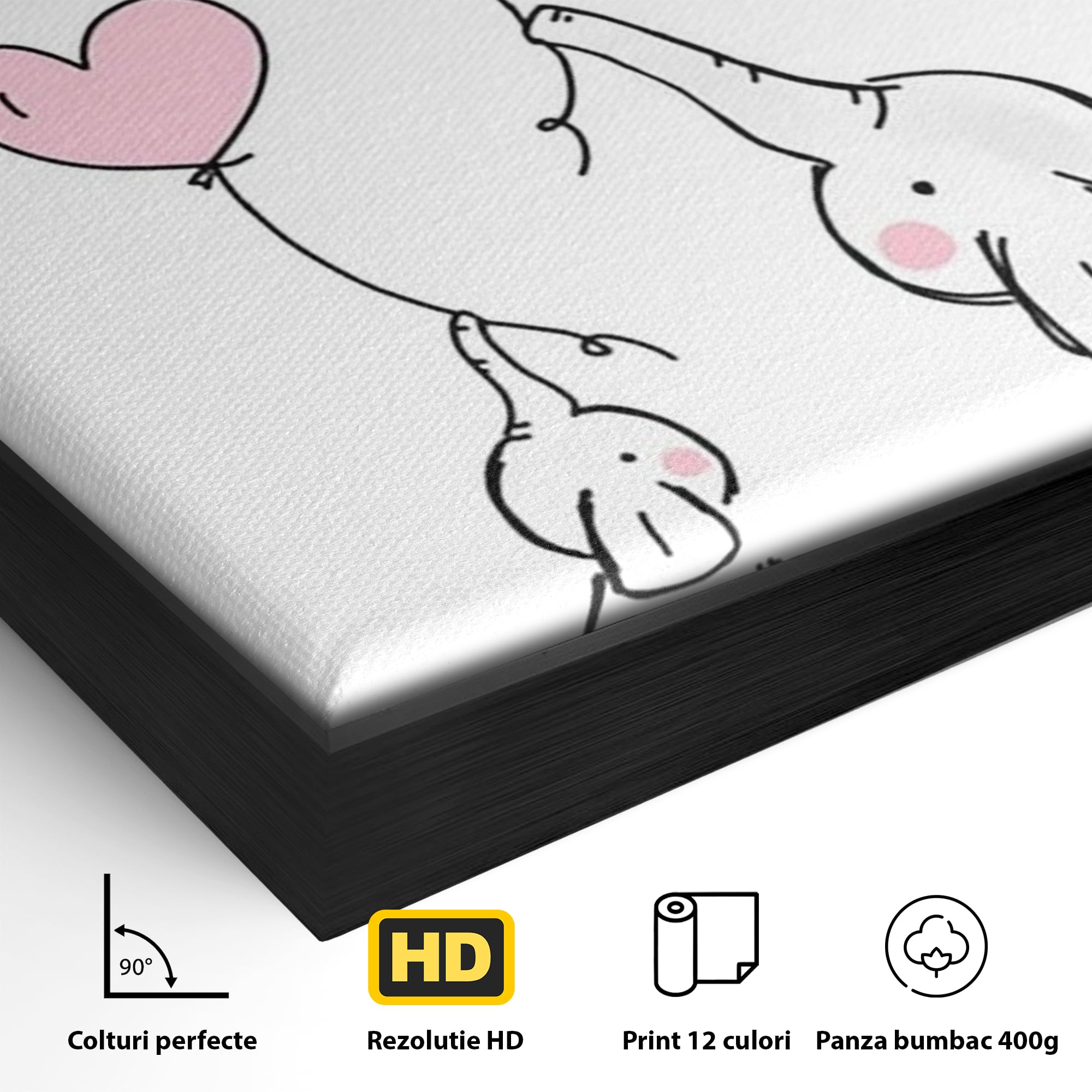 Leinwand Wandkunst Canvas Premium, LuxCanva® K1030, Ballons der Zuneigung, Link, Elefant, Herzen, Liebe, Unschuld, klein, groß, zusammen, Himmel, Wind, Sanftheit, Kindheit, Babyzimmer, Schlafzimmer