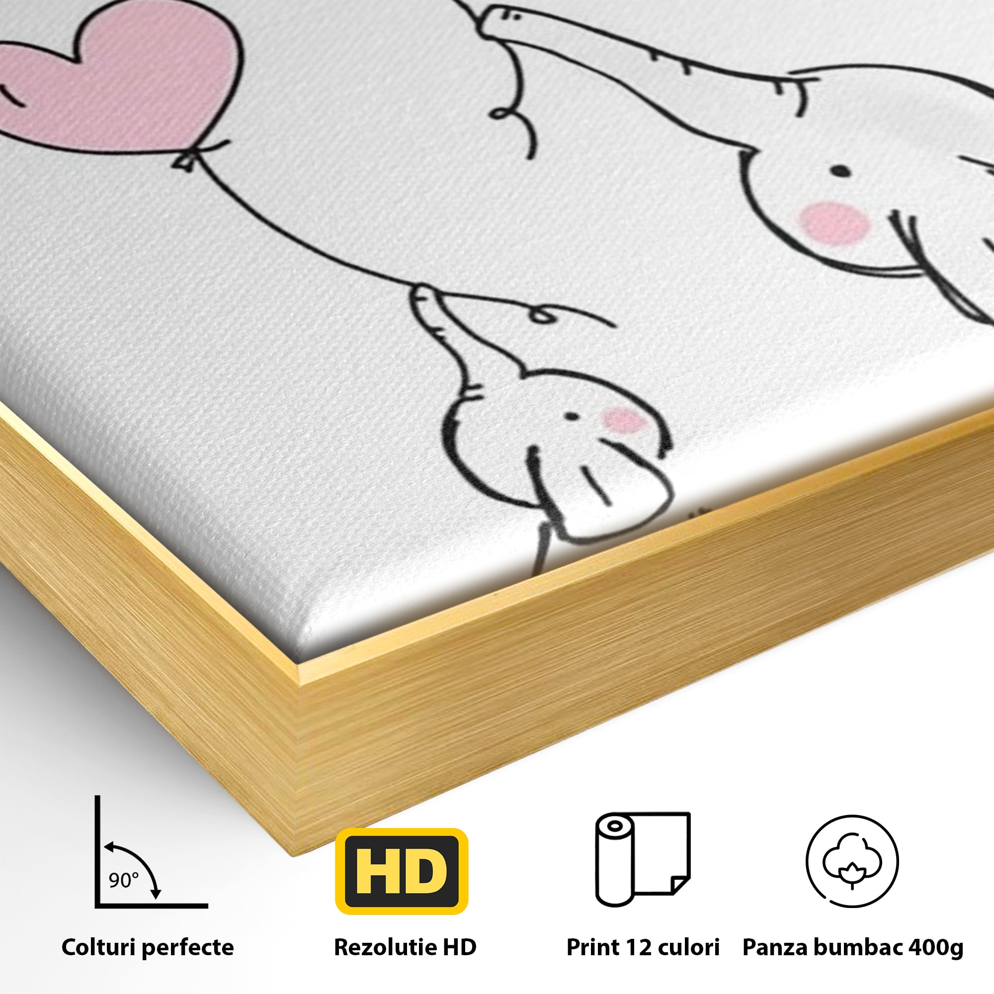 Leinwand Wandkunst Canvas Premium, LuxCanva® K1030, Ballons der Zuneigung, Link, Elefant, Herzen, Liebe, Unschuld, klein, groß, zusammen, Himmel, Wind, Sanftheit, Kindheit, Babyzimmer, Schlafzimmer