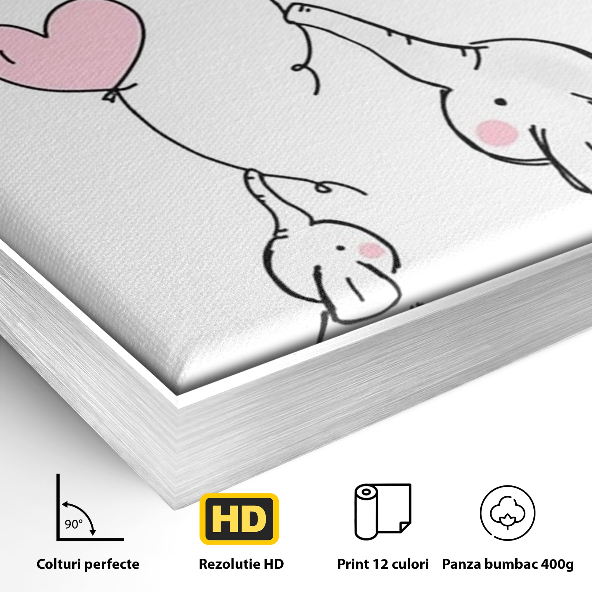 Leinwand Wandkunst Canvas Premium, LuxCanva® K1030, Ballons der Zuneigung, Link, Elefant, Herzen, Liebe, Unschuld, klein, groß, zusammen, Himmel, Wind, Sanftheit, Kindheit, Babyzimmer, Schlafzimmer