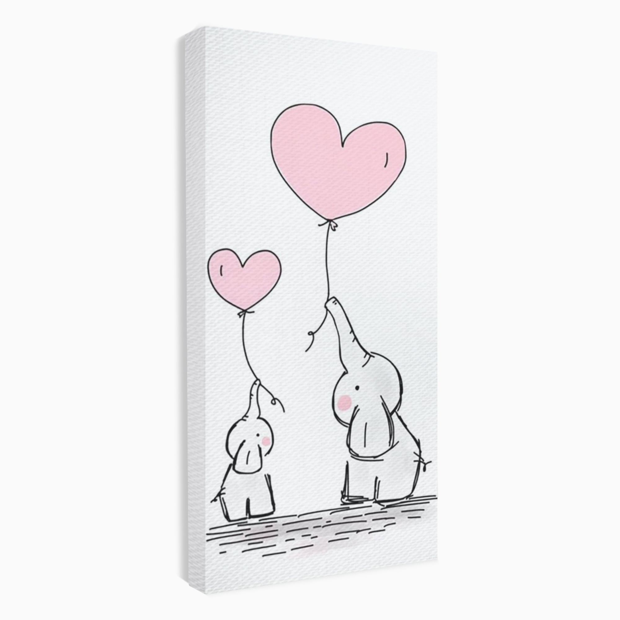 Leinwand Wandkunst Canvas Premium, LuxCanva® K1030, Ballons der Zuneigung, Link, Elefant, Herzen, Liebe, Unschuld, klein, groß, zusammen, Himmel, Wind, Sanftheit, Kindheit, Babyzimmer, Schlafzimmer