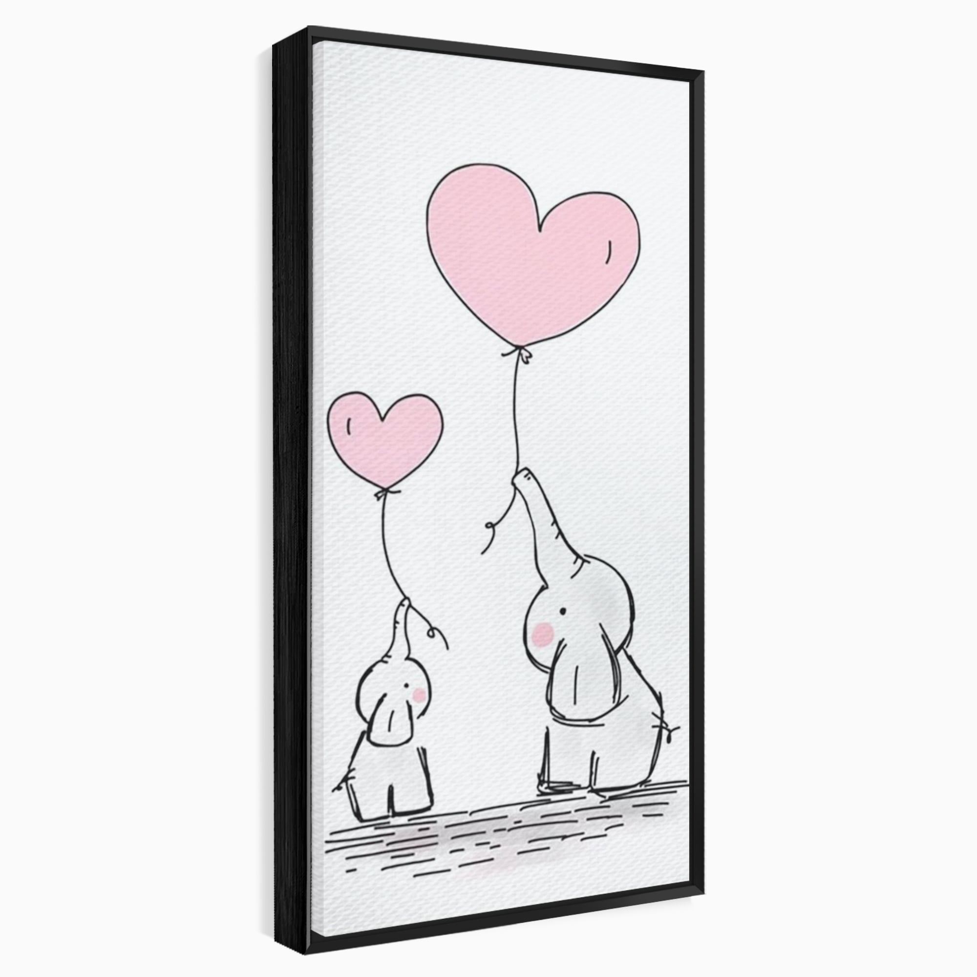 Leinwand Wandkunst Canvas Premium, LuxCanva® K1030, Ballons der Zuneigung, Link, Elefant, Herzen, Liebe, Unschuld, klein, groß, zusammen, Himmel, Wind, Sanftheit, Kindheit, Babyzimmer, Schlafzimmer