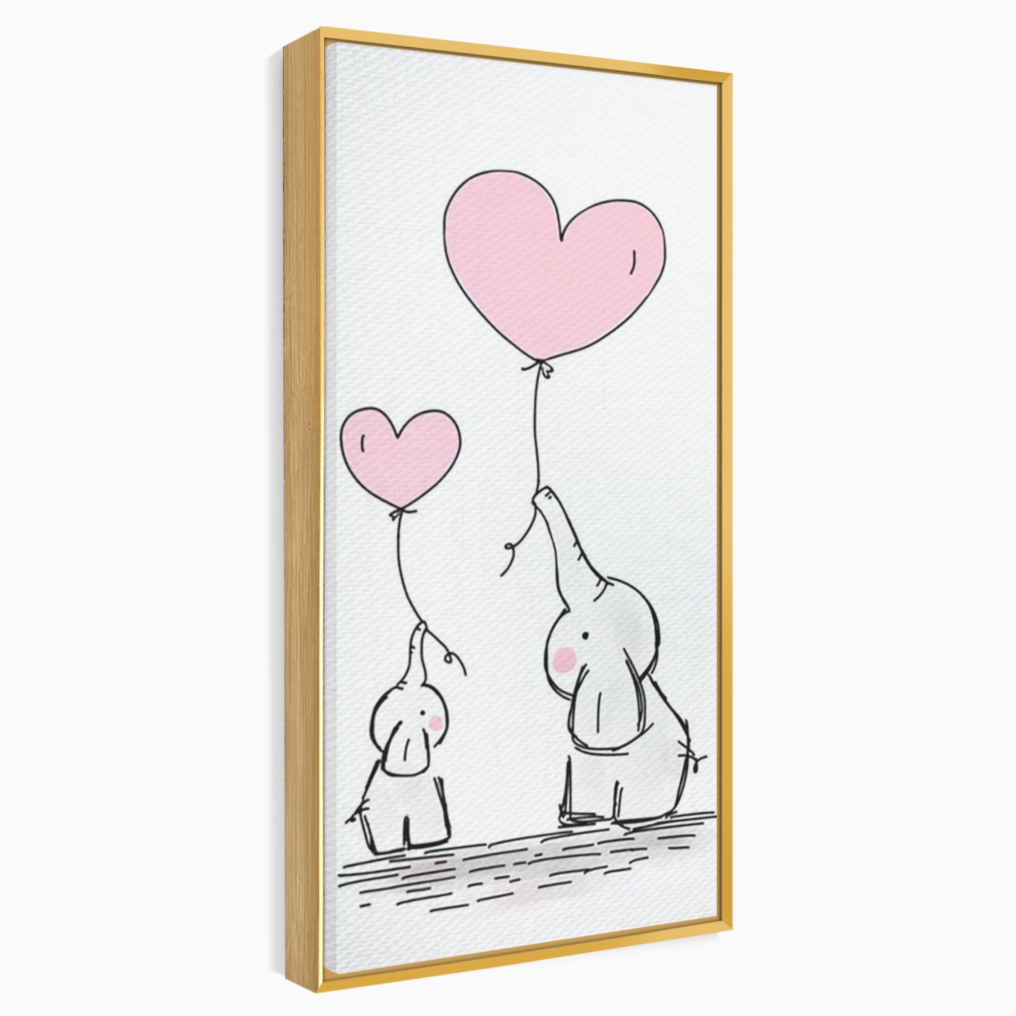 Leinwand Wandkunst Canvas Premium, LuxCanva® K1030, Ballons der Zuneigung, Link, Elefant, Herzen, Liebe, Unschuld, klein, groß, zusammen, Himmel, Wind, Sanftheit, Kindheit, Babyzimmer, Schlafzimmer