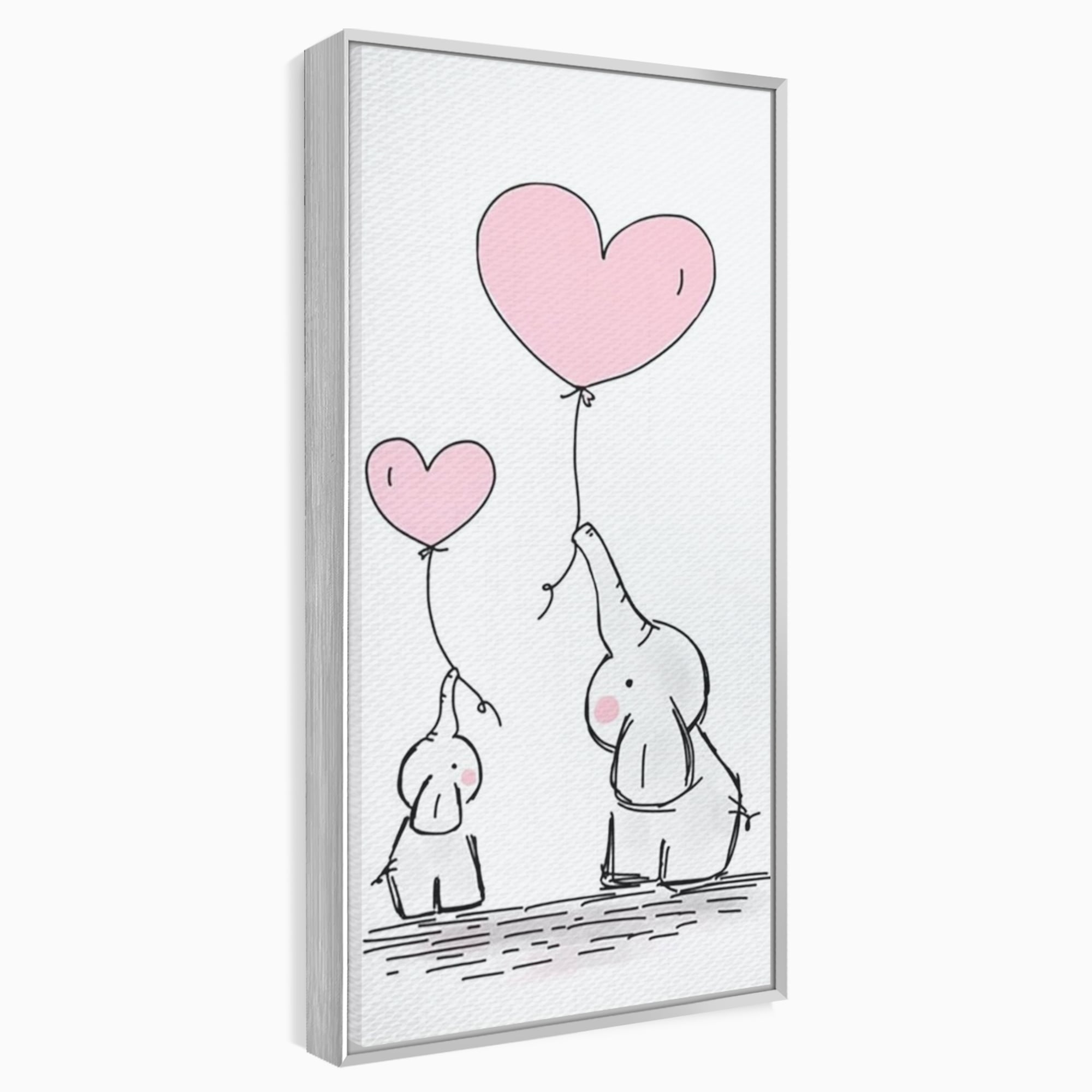 Leinwand Wandkunst Canvas Premium, LuxCanva® K1030, Ballons der Zuneigung, Link, Elefant, Herzen, Liebe, Unschuld, klein, groß, zusammen, Himmel, Wind, Sanftheit, Kindheit, Babyzimmer, Schlafzimmer
