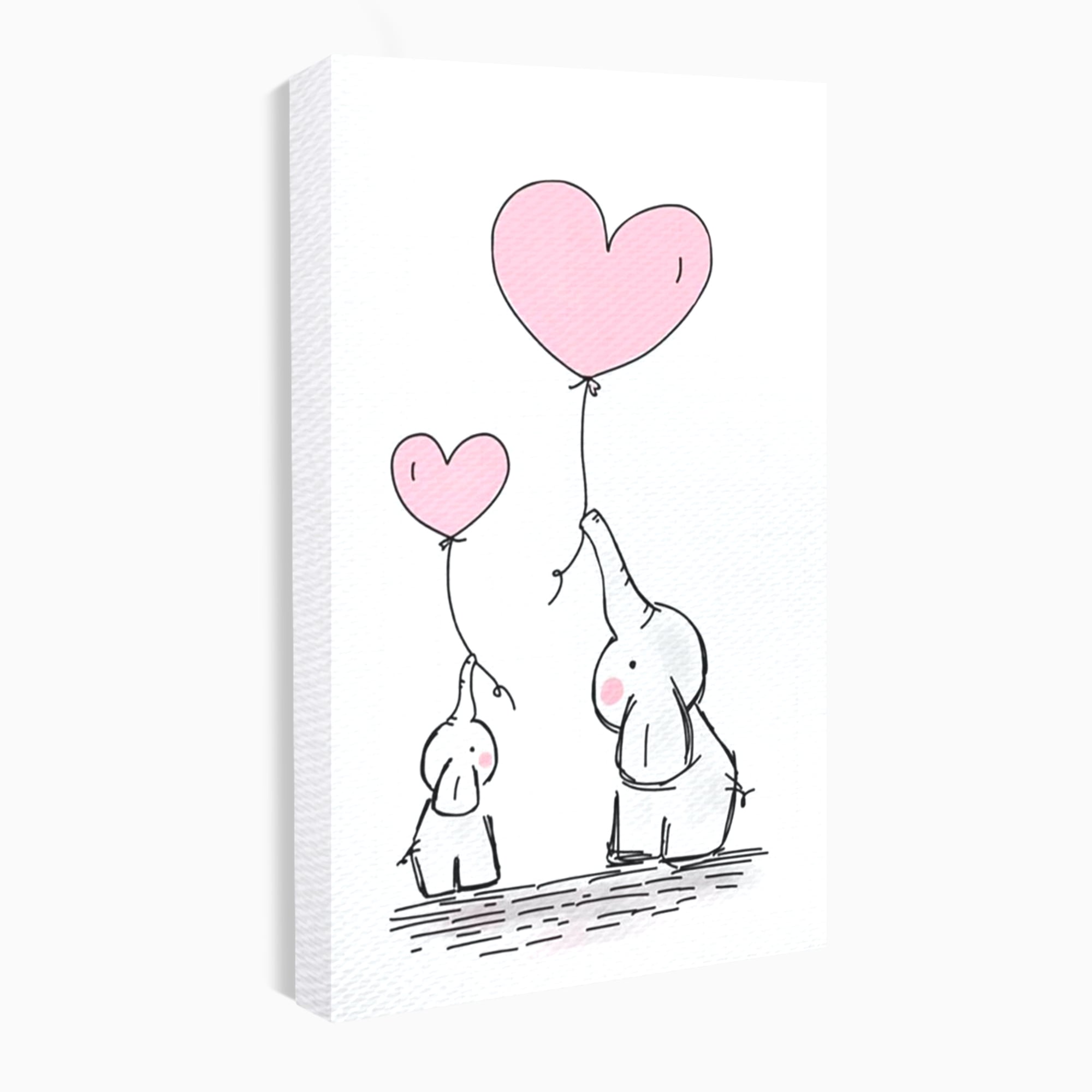 Leinwand Wandkunst Canvas Premium, LuxCanva® K1030, Ballons der Zuneigung, Link, Elefant, Herzen, Liebe, Unschuld, klein, groß, zusammen, Himmel, Wind, Sanftheit, Kindheit, Babyzimmer, Schlafzimmer