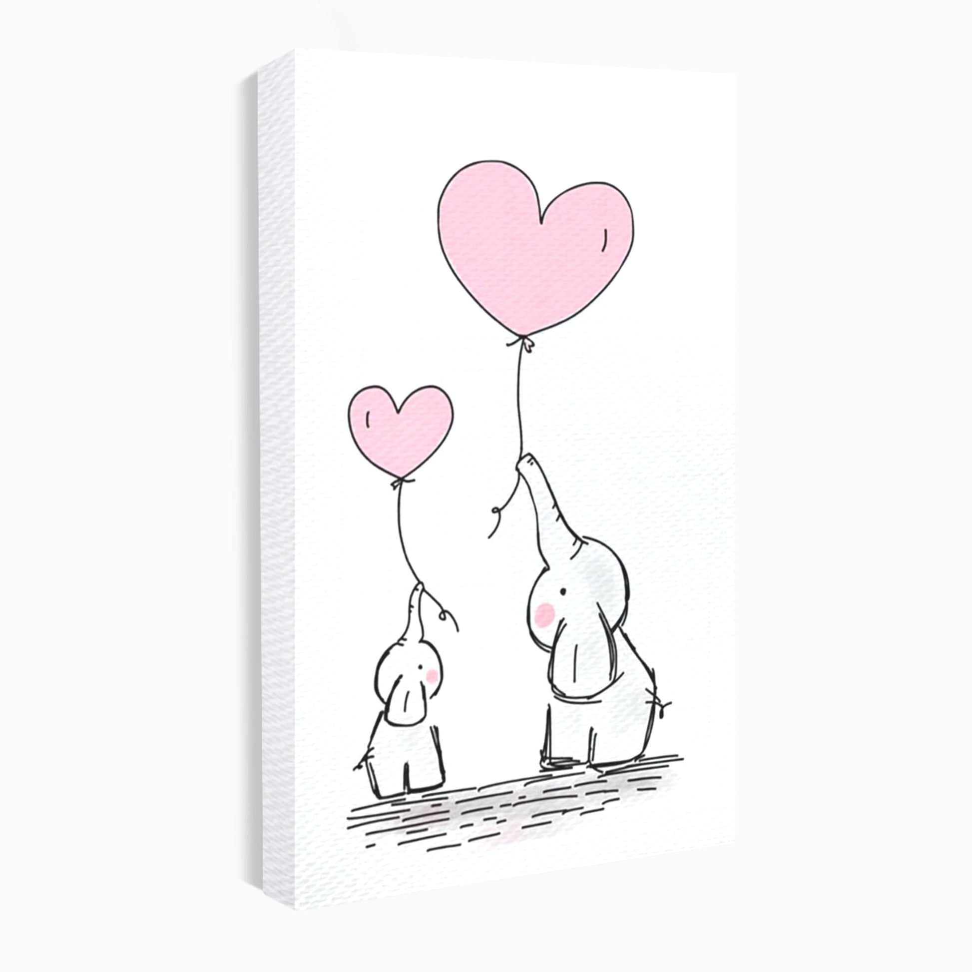 Leinwand Wandkunst Canvas Premium, LuxCanva® K1030, Ballons der Zuneigung, Link, Elefant, Herzen, Liebe, Unschuld, klein, groß, zusammen, Himmel, Wind, Sanftheit, Kindheit, Babyzimmer, Schlafzimmer