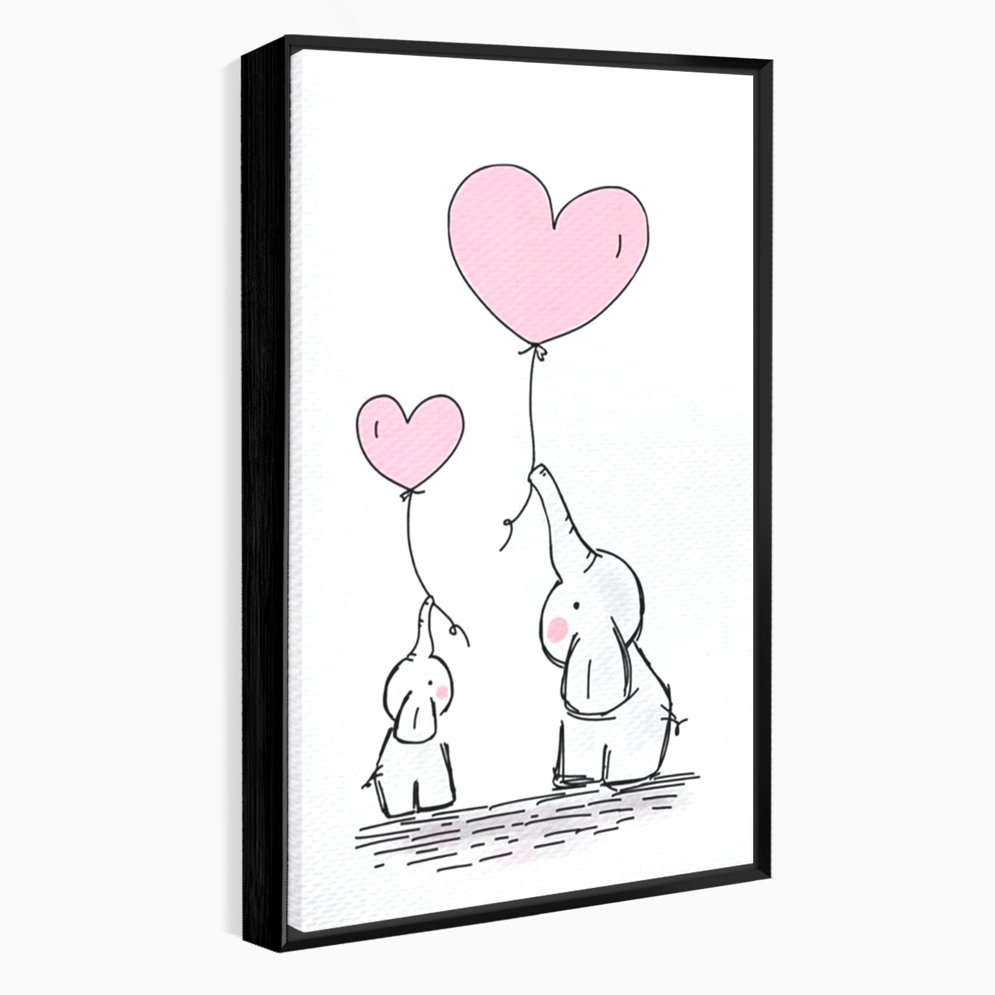 Leinwand Wandkunst Canvas Premium, LuxCanva® K1030, Ballons der Zuneigung, Link, Elefant, Herzen, Liebe, Unschuld, klein, groß, zusammen, Himmel, Wind, Sanftheit, Kindheit, Babyzimmer, Schlafzimmer