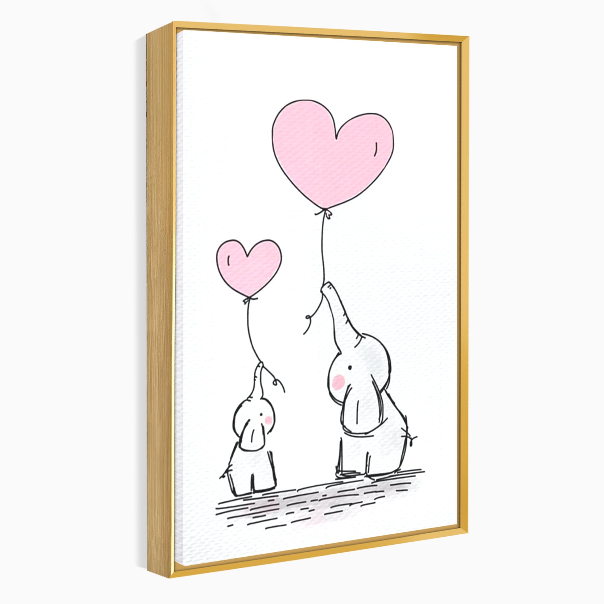 Leinwand Wandkunst Canvas Premium, LuxCanva® K1030, Ballons der Zuneigung, Link, Elefant, Herzen, Liebe, Unschuld, klein, groß, zusammen, Himmel, Wind, Sanftheit, Kindheit, Babyzimmer, Schlafzimmer