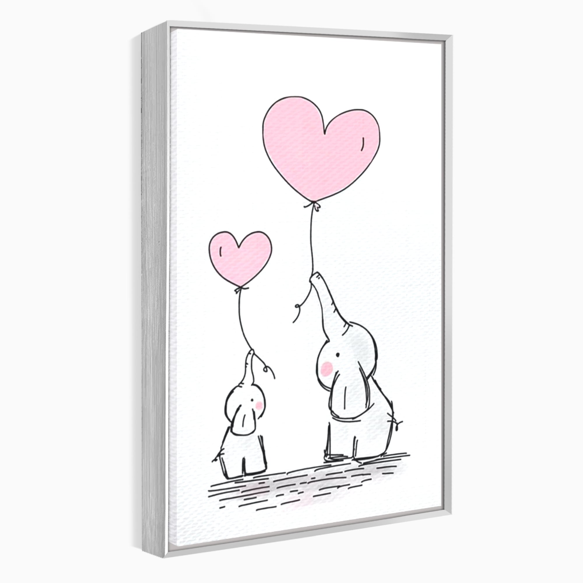 Leinwand Wandkunst Canvas Premium, LuxCanva® K1030, Ballons der Zuneigung, Link, Elefant, Herzen, Liebe, Unschuld, klein, groß, zusammen, Himmel, Wind, Sanftheit, Kindheit, Babyzimmer, Schlafzimmer