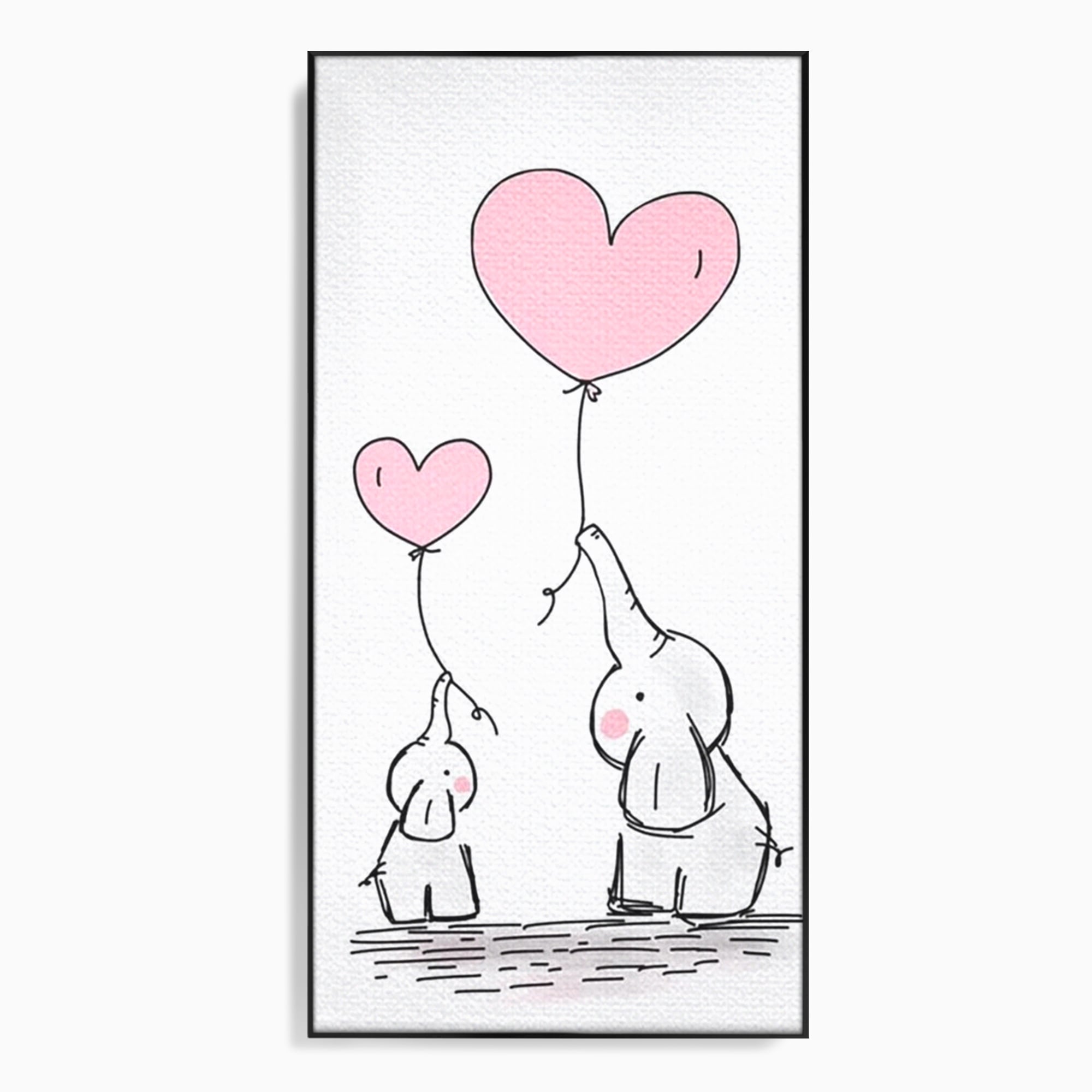 Leinwand Wandkunst Canvas Premium, LuxCanva® K1030, Ballons der Zuneigung, Link, Elefant, Herzen, Liebe, Unschuld, klein, groß, zusammen, Himmel, Wind, Sanftheit, Kindheit, Babyzimmer, Schlafzimmer