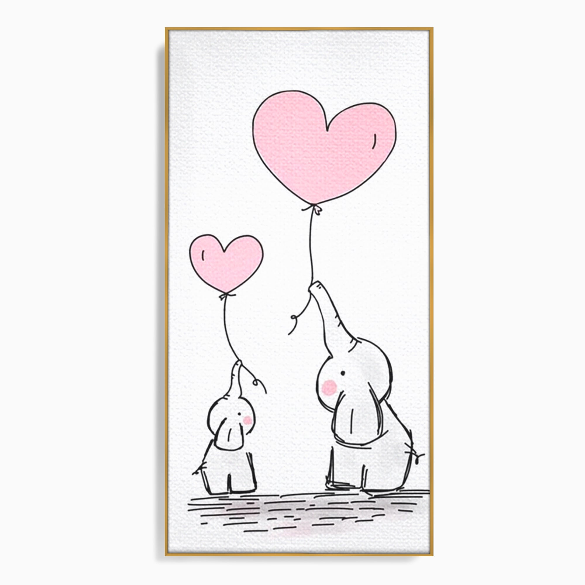 Leinwand Wandkunst Canvas Premium, LuxCanva® K1030, Ballons der Zuneigung, Link, Elefant, Herzen, Liebe, Unschuld, klein, groß, zusammen, Himmel, Wind, Sanftheit, Kindheit, Babyzimmer, Schlafzimmer