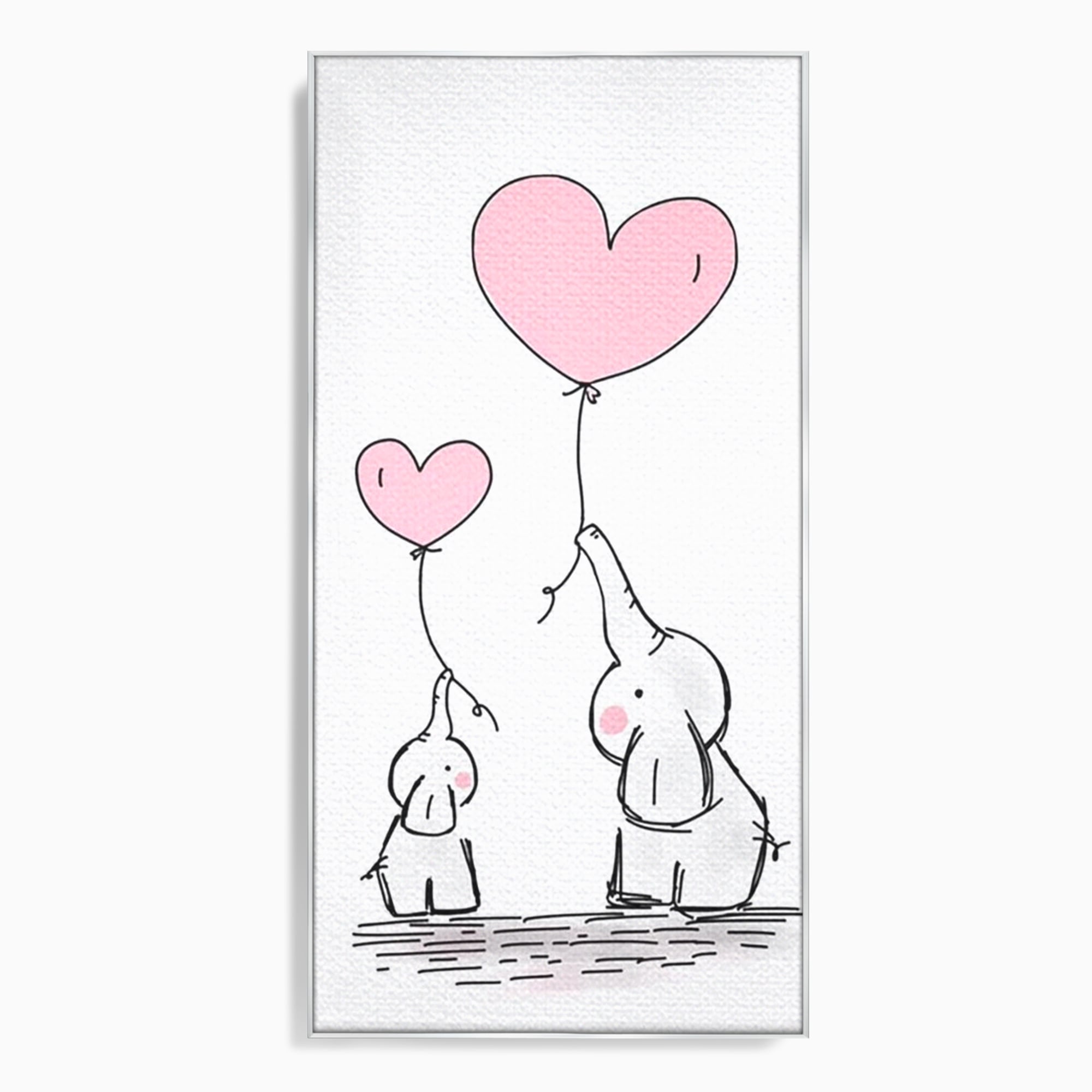Leinwand Wandkunst Canvas Premium, LuxCanva® K1030, Ballons der Zuneigung, Link, Elefant, Herzen, Liebe, Unschuld, klein, groß, zusammen, Himmel, Wind, Sanftheit, Kindheit, Babyzimmer, Schlafzimmer