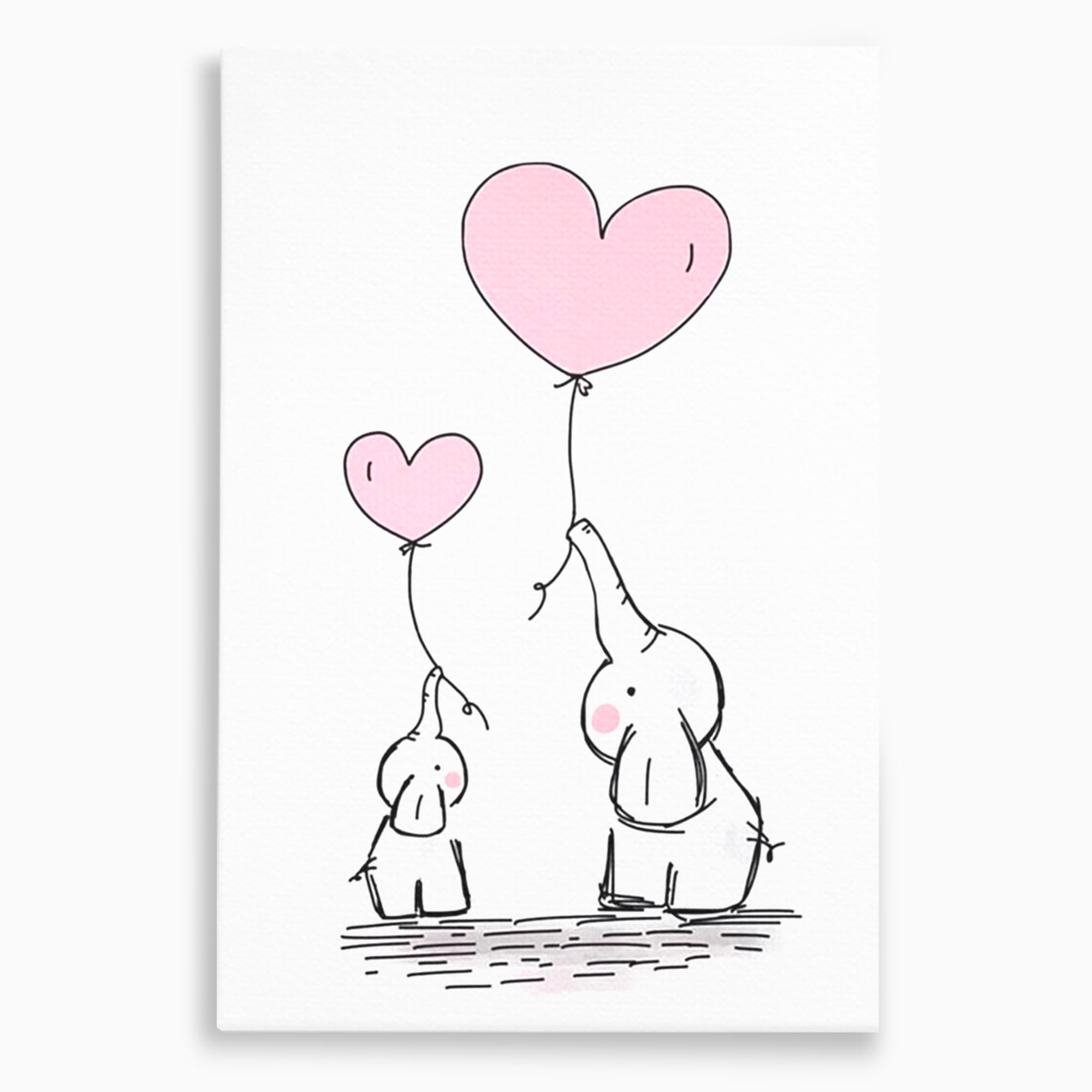 Leinwand Wandkunst Canvas Premium, LuxCanva® K1030, Ballons der Zuneigung, Link, Elefant, Herzen, Liebe, Unschuld, klein, groß, zusammen, Himmel, Wind, Sanftheit, Kindheit, Babyzimmer, Schlafzimmer