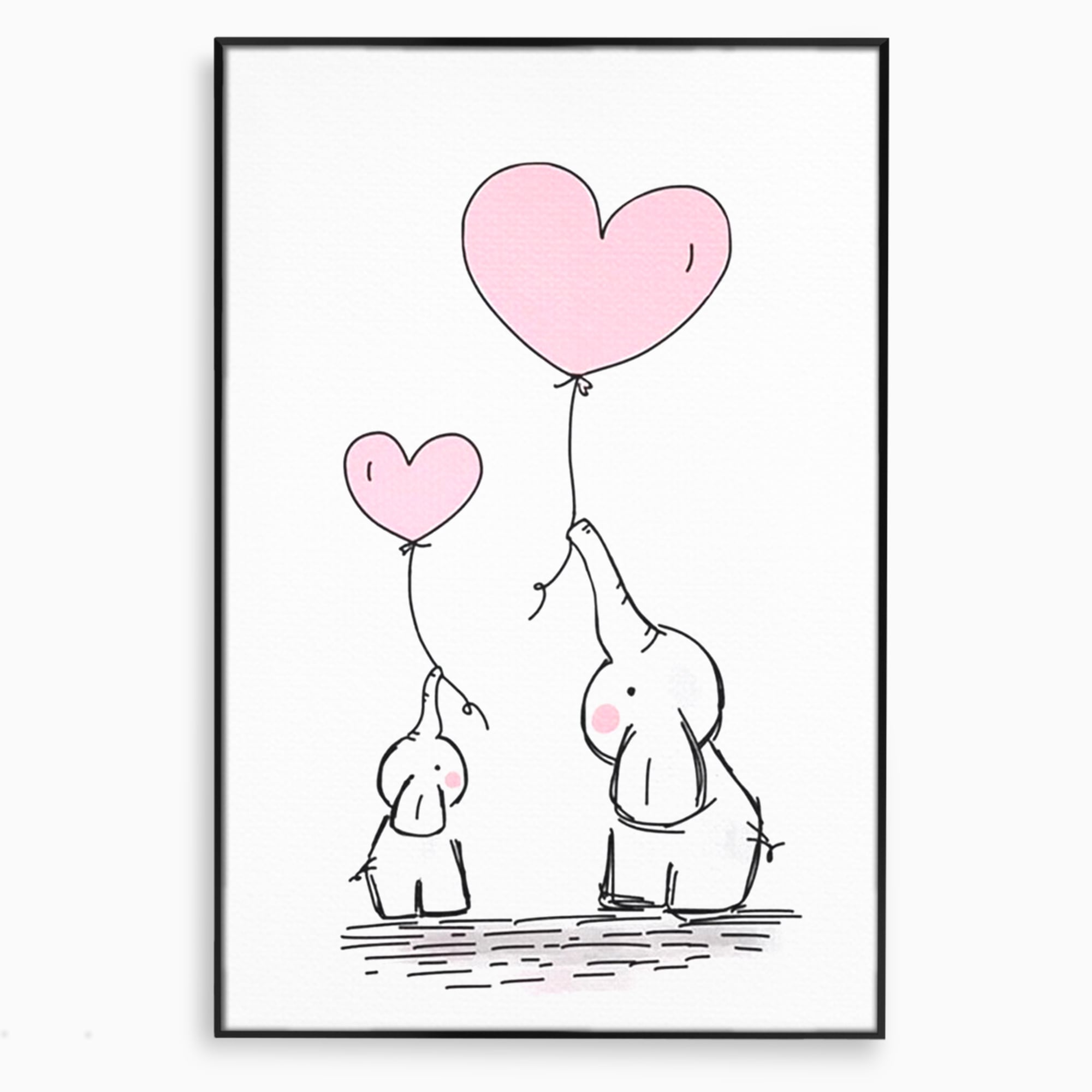 Leinwand Wandkunst Canvas Premium, LuxCanva® K1030, Ballons der Zuneigung, Link, Elefant, Herzen, Liebe, Unschuld, klein, groß, zusammen, Himmel, Wind, Sanftheit, Kindheit, Babyzimmer, Schlafzimmer