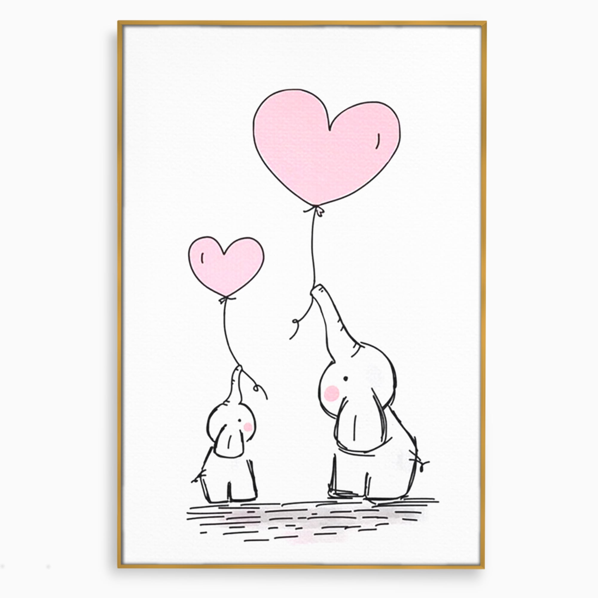 Leinwand Wandkunst Canvas Premium, LuxCanva® K1030, Ballons der Zuneigung, Link, Elefant, Herzen, Liebe, Unschuld, klein, groß, zusammen, Himmel, Wind, Sanftheit, Kindheit, Babyzimmer, Schlafzimmer