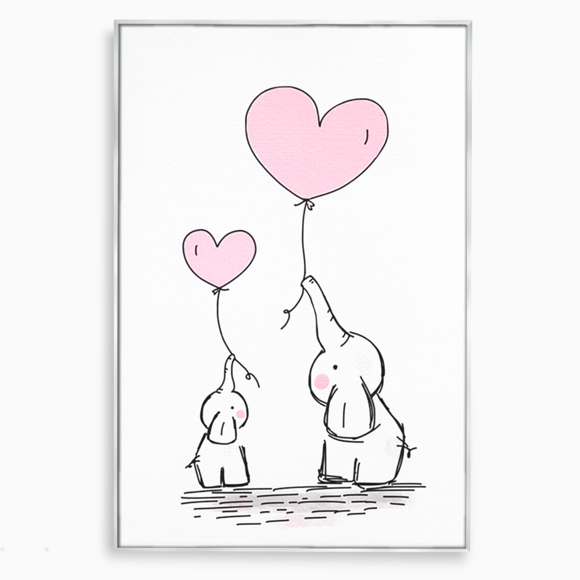 Leinwand Wandkunst Canvas Premium, LuxCanva® K1030, Ballons der Zuneigung, Link, Elefant, Herzen, Liebe, Unschuld, klein, groß, zusammen, Himmel, Wind, Sanftheit, Kindheit, Babyzimmer, Schlafzimmer