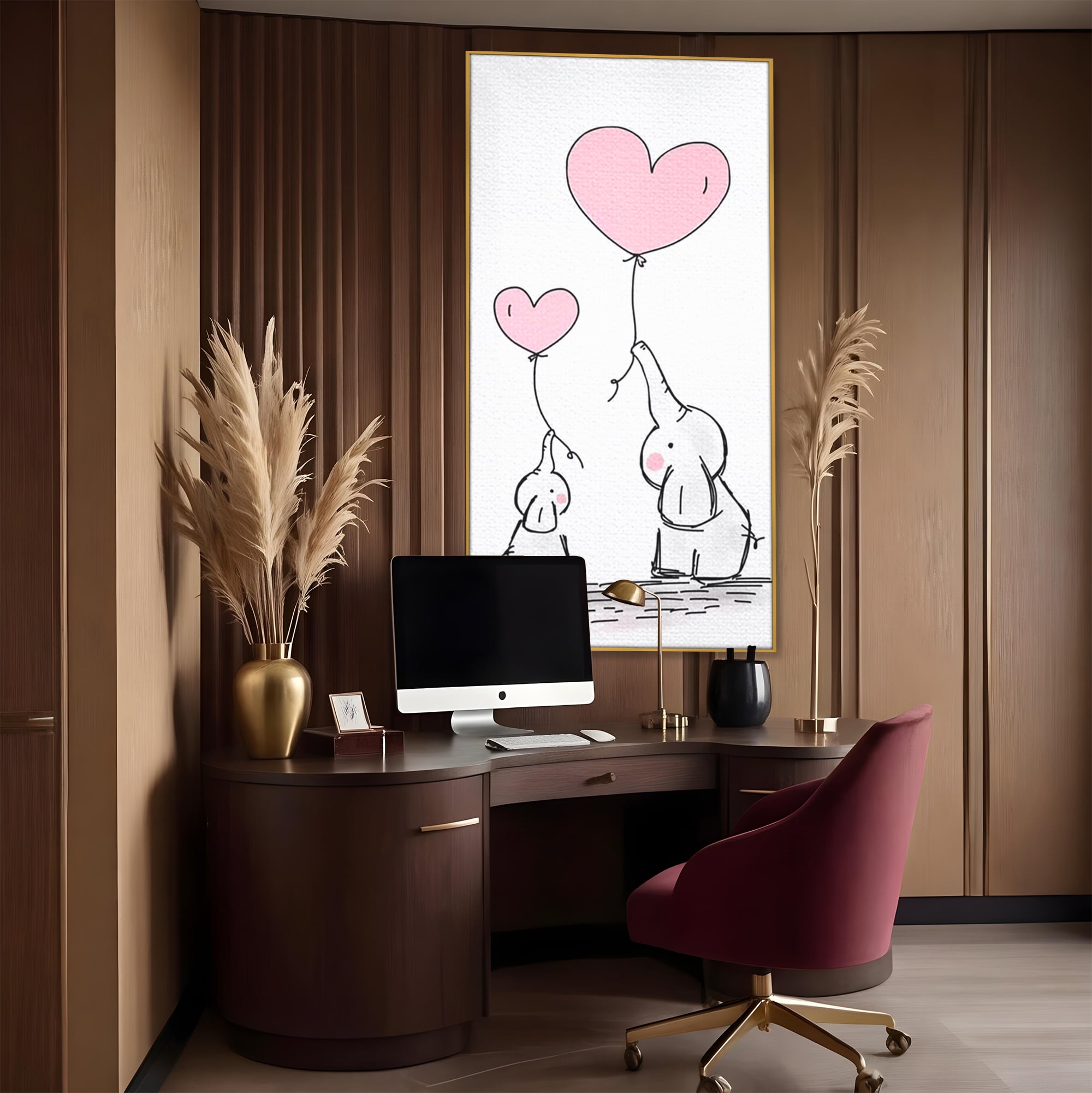 Leinwand Wandkunst Canvas Premium, LuxCanva® K1030, Ballons der Zuneigung, Link, Elefant, Herzen, Liebe, Unschuld, klein, groß, zusammen, Himmel, Wind, Sanftheit, Kindheit, Babyzimmer, Schlafzimmer