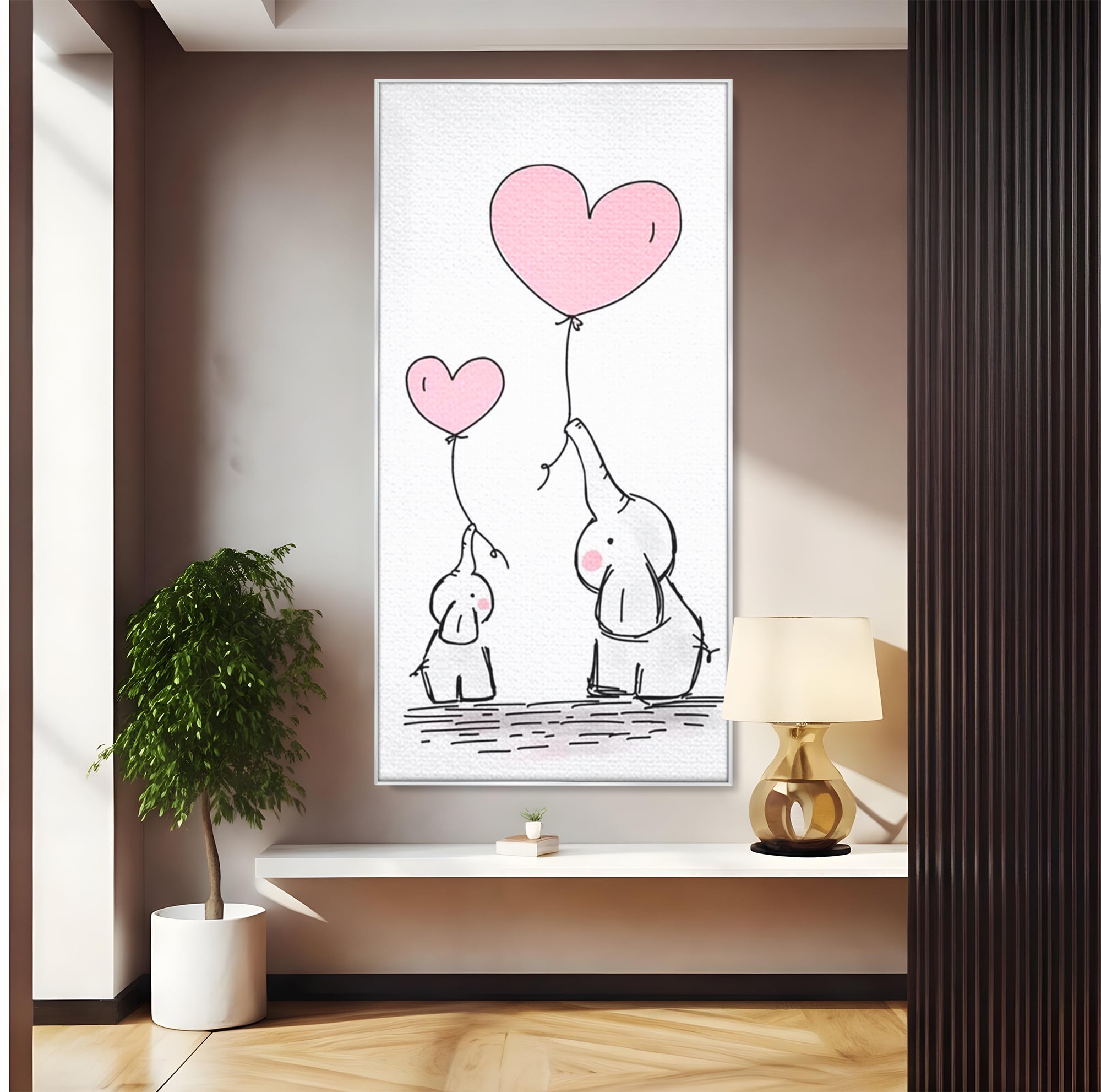 Leinwand Wandkunst Canvas Premium, LuxCanva® K1030, Ballons der Zuneigung, Link, Elefant, Herzen, Liebe, Unschuld, klein, groß, zusammen, Himmel, Wind, Sanftheit, Kindheit, Babyzimmer, Schlafzimmer