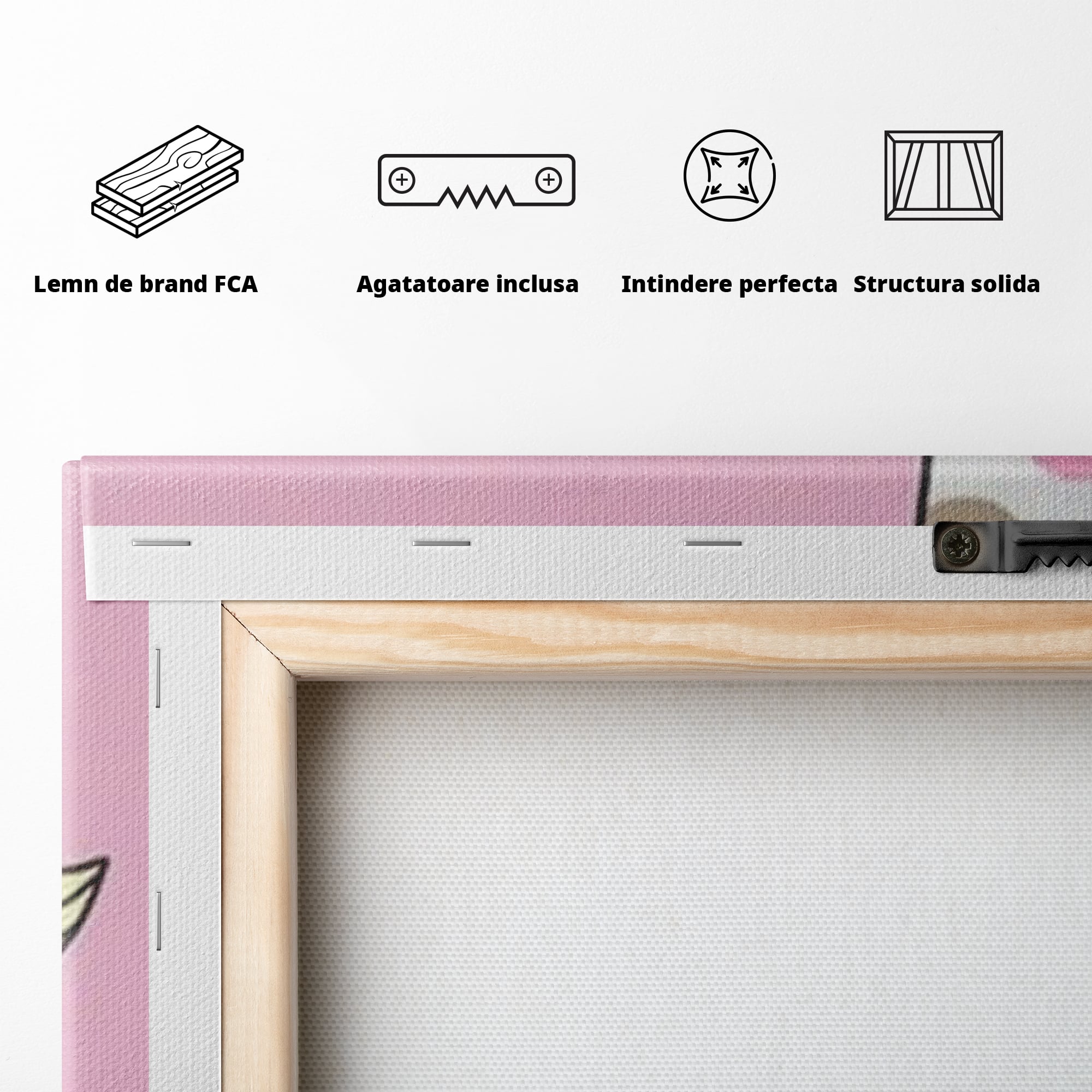 Tablou Canvas Premium, LuxCanva® K1031, Girafa si Puiul, Prietenie, Varf, Coada, Roz, Povesti, Zambete, Pastelat, Suflete, Joaca, Inocenta, Copil, Creativitate, Camera Copil, Dormitor